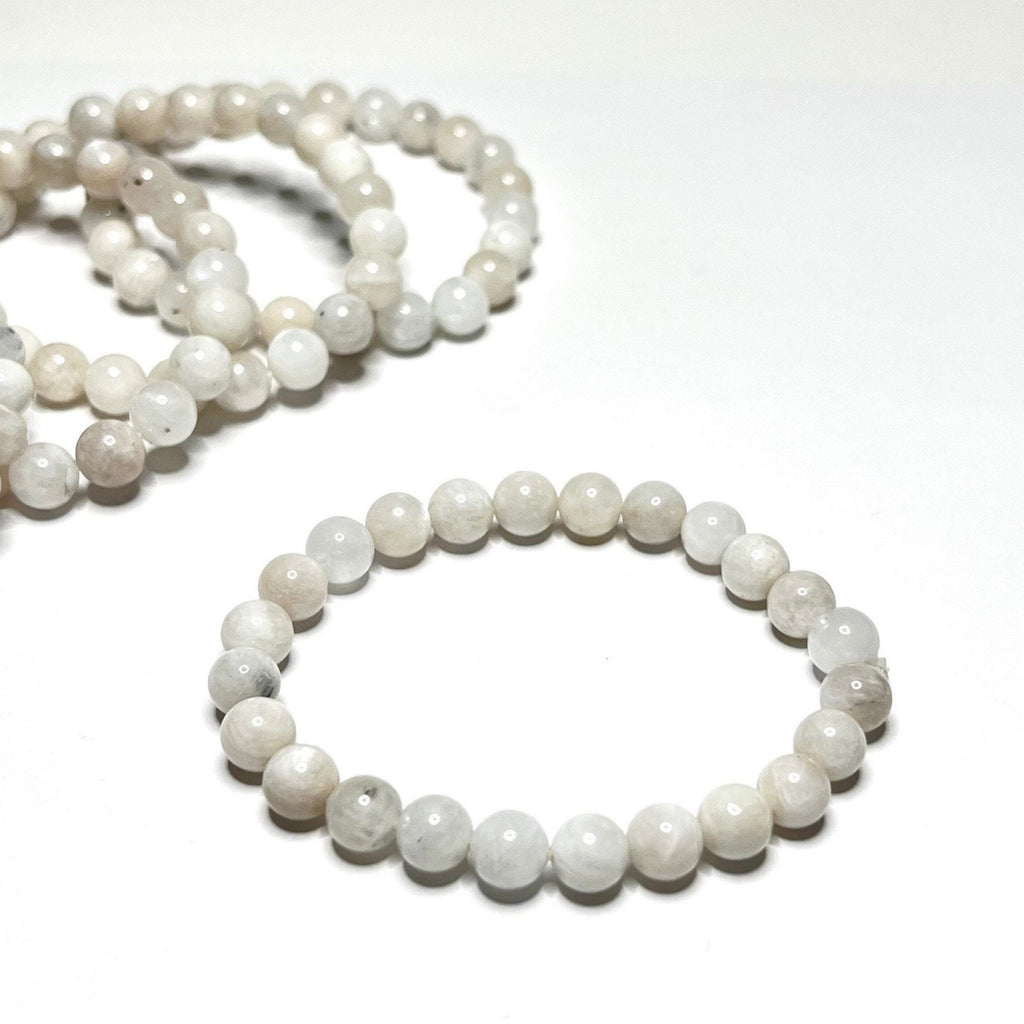 Rainbow Moonstone Beaded Bracelet: Handmade Gemstone Stretch Bracelet, 4-10mm Bead Option