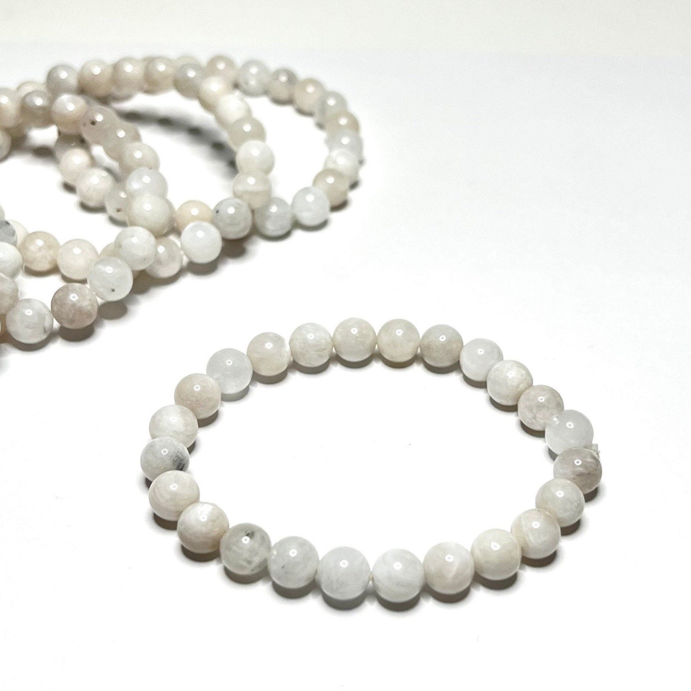 Rainbow Moonstone Beaded Bracelet: Handmade Gemstone Stretch Bracelet, 4-10mm Bead Option