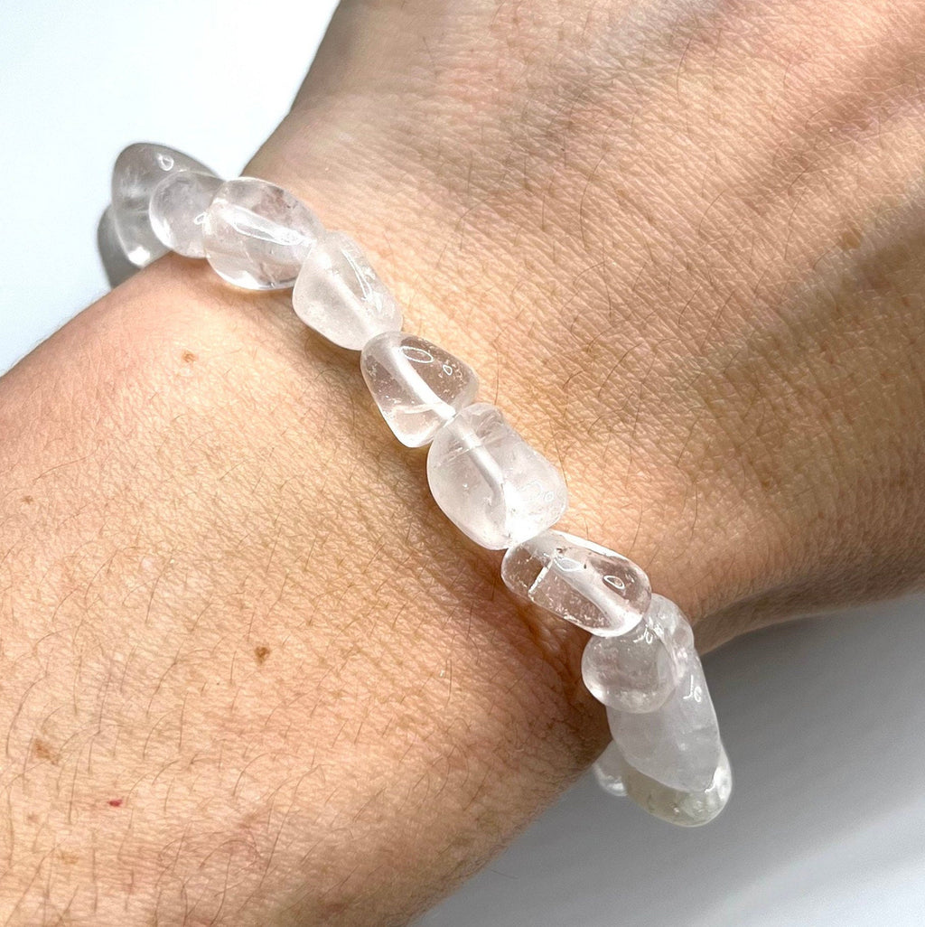 Quartz Crystal Beaded Bracelet: Tumbled Gemstone Stretch Bracelet