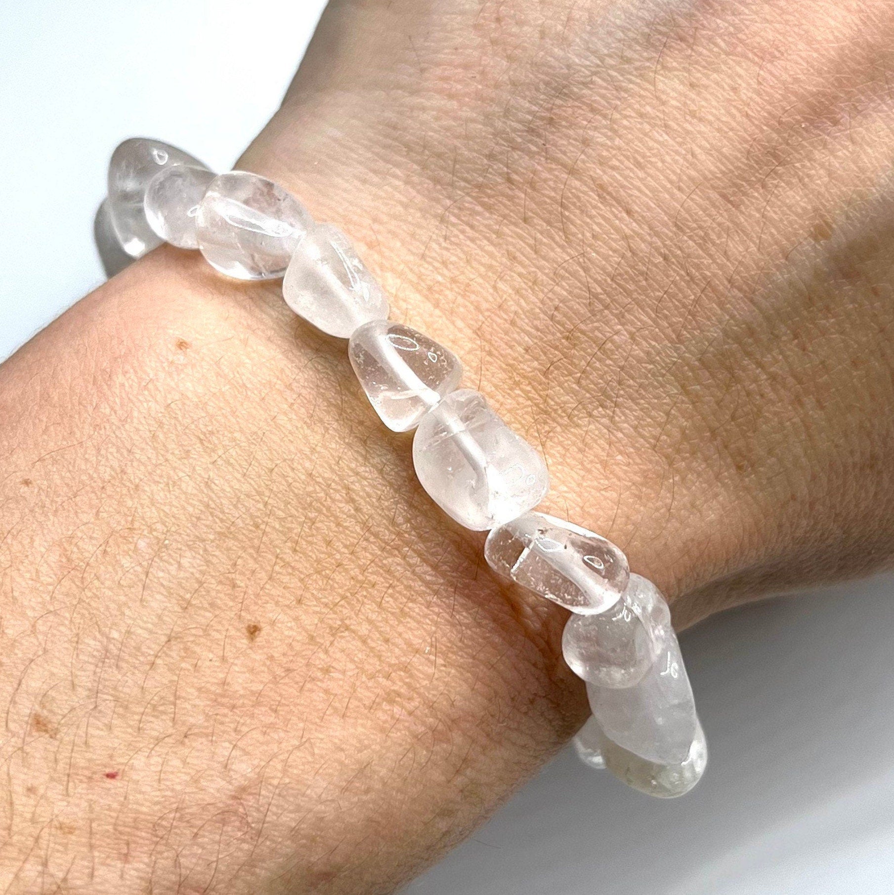 Quartz Crystal Beaded Bracelet: Tumbled Gemstone Stretch Bracelet