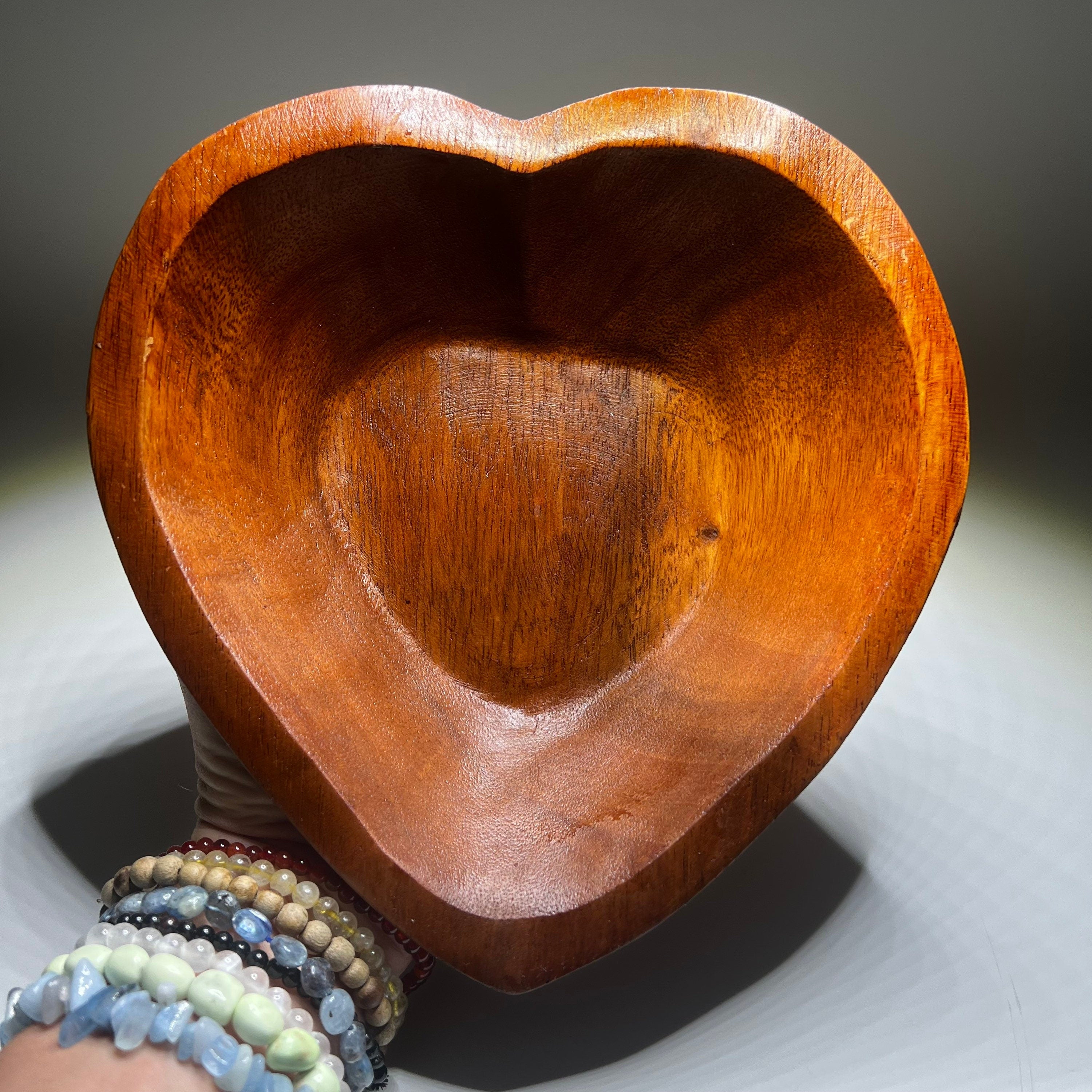 Handmade Heart Shaped Wood Bowl – Trinket Dish, Jewelry Holder