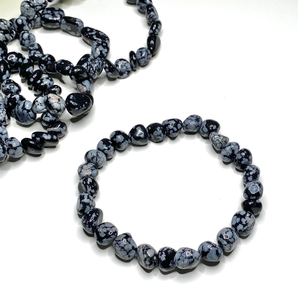 Snowflake Obsidian Crystal Bracelet: Handmade Gemstone Beaded Bracelet