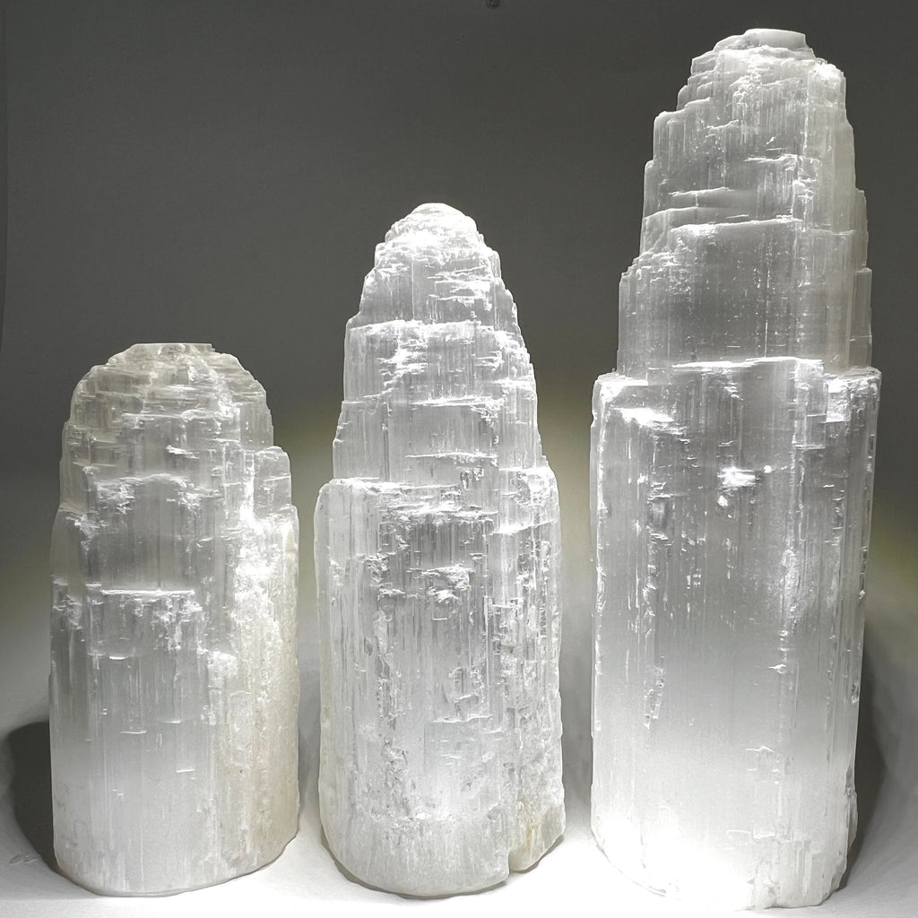 Selenite Crystal Table Lamp, Large Unique Crystal Tower, Available in Four Sizes