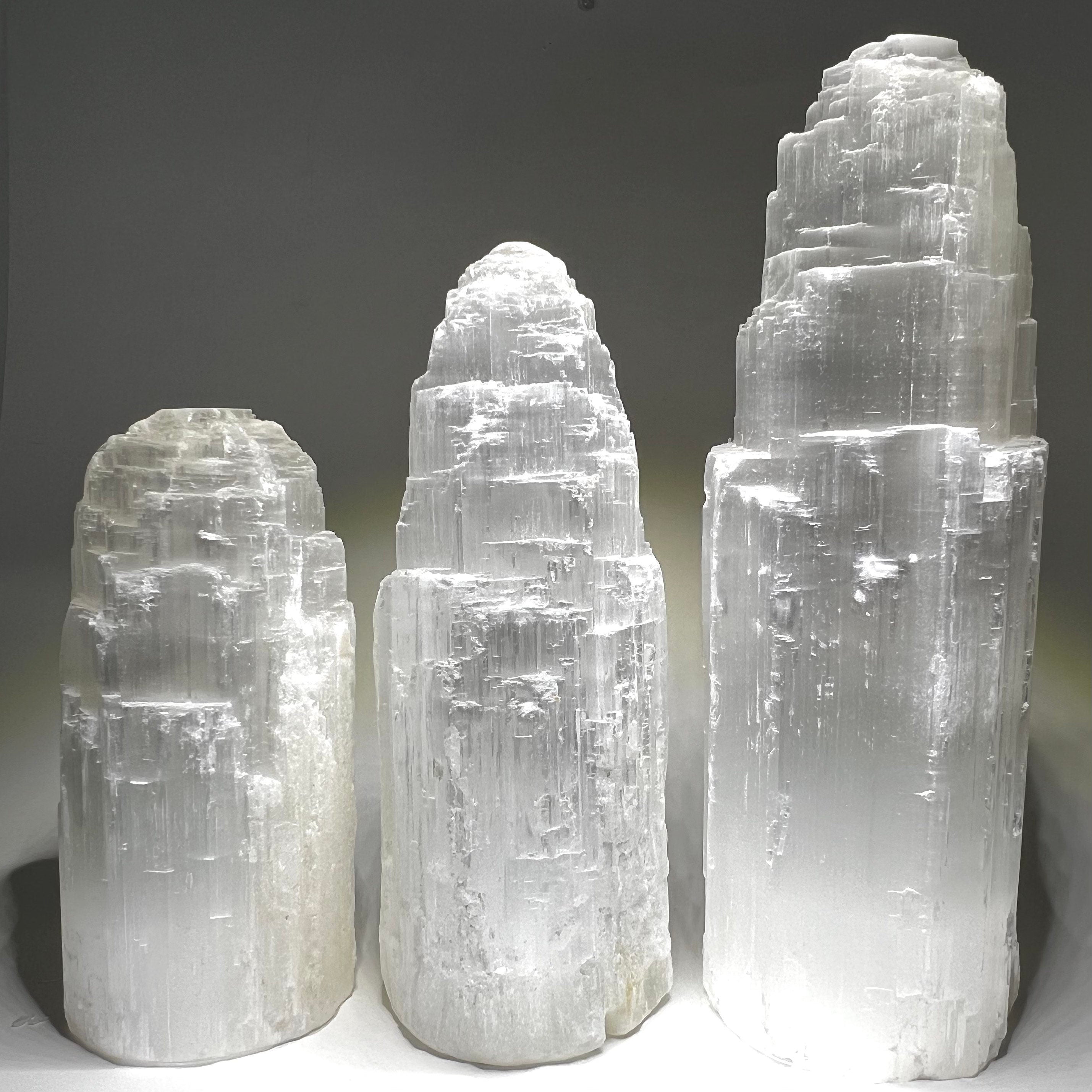 Selenite Crystal Table Lamp, Large Unique Crystal Tower, Available in Four Sizes