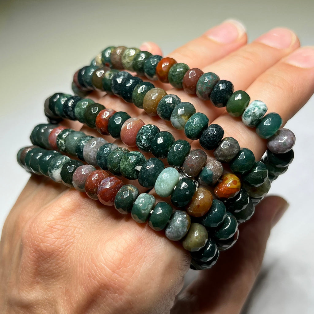 Faceted Fancy Jasper Bracelet: 8mm Rondelle Crystal Beads