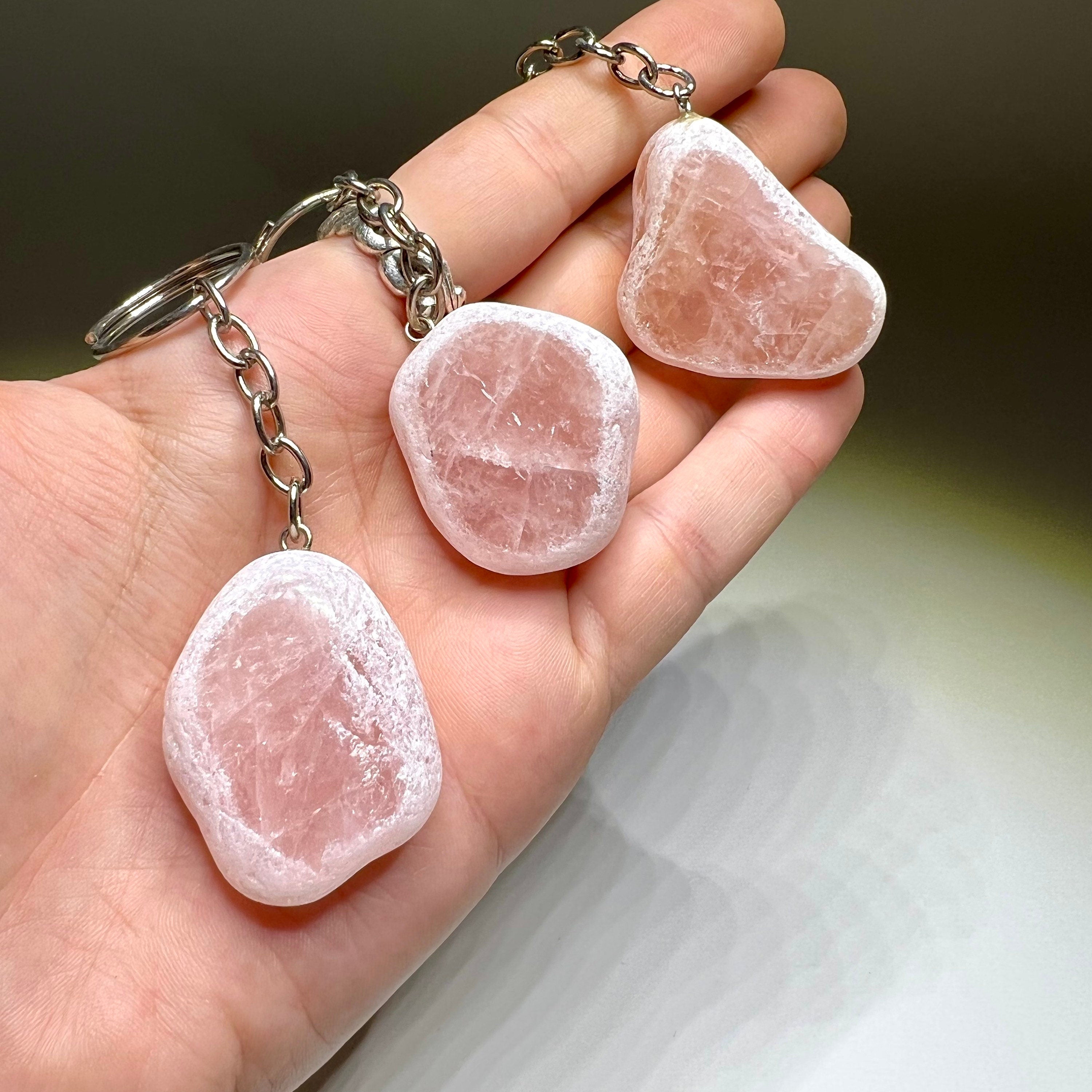 Tumbled Rose Quartz Crystal Keychain