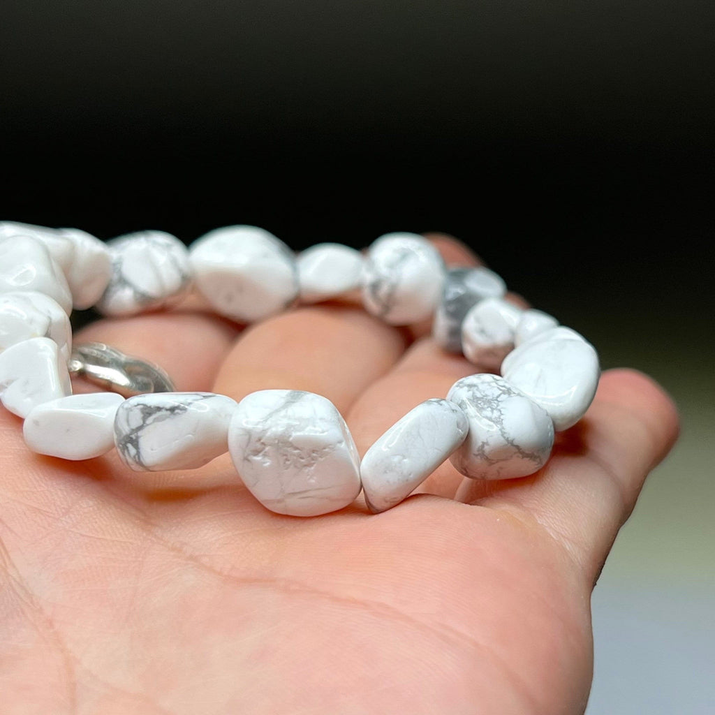 Howlite Tumbled Crystal Bracelet: Gemstone Beaded Stretch Bracelet