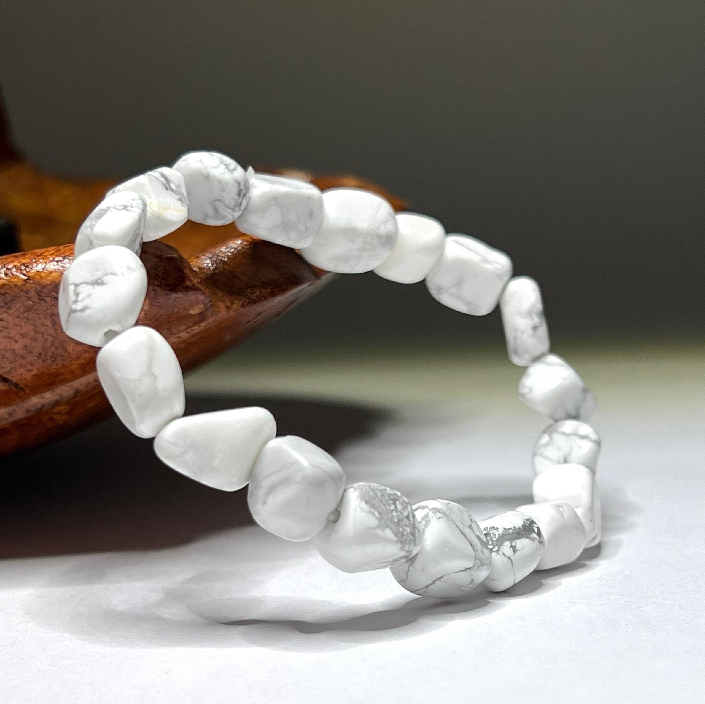 Howlite Tumbled Crystal Bracelet: Gemstone Beaded Stretch Bracelet