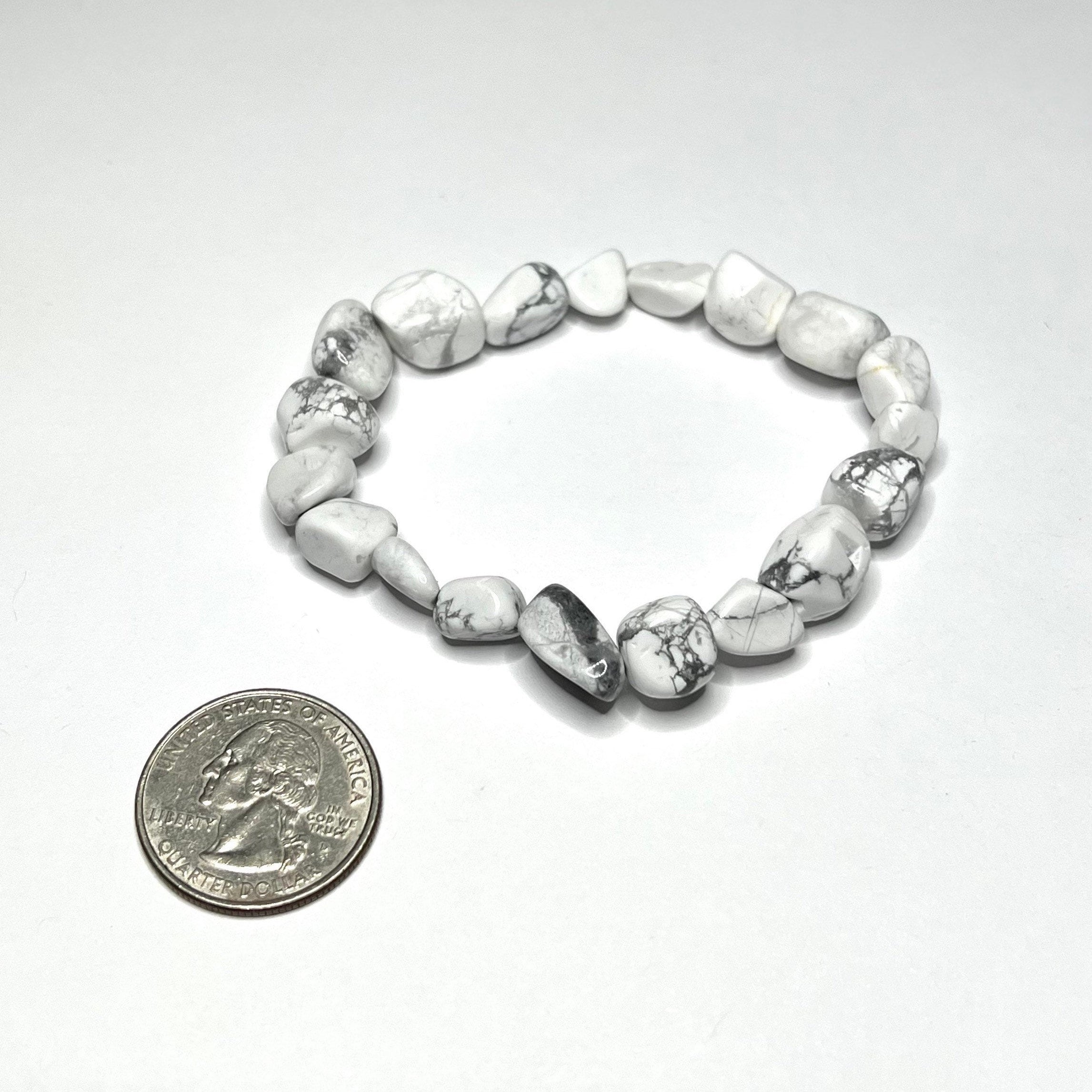 Howlite Tumbled Crystal Bracelet: Gemstone Beaded Stretch Bracelet