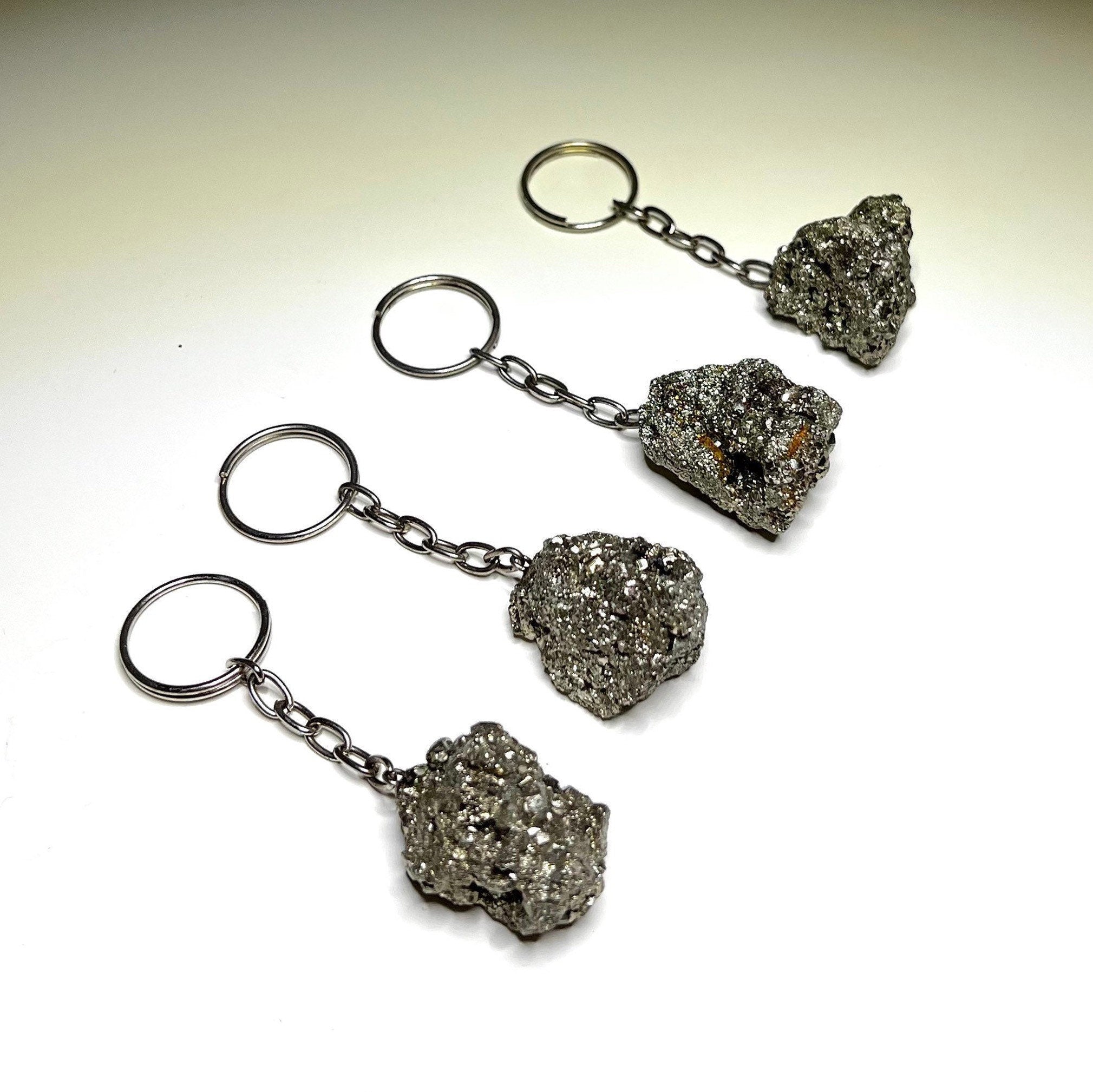 Natural Pyrite Crystal Keychain - Raw Gemstone Charm