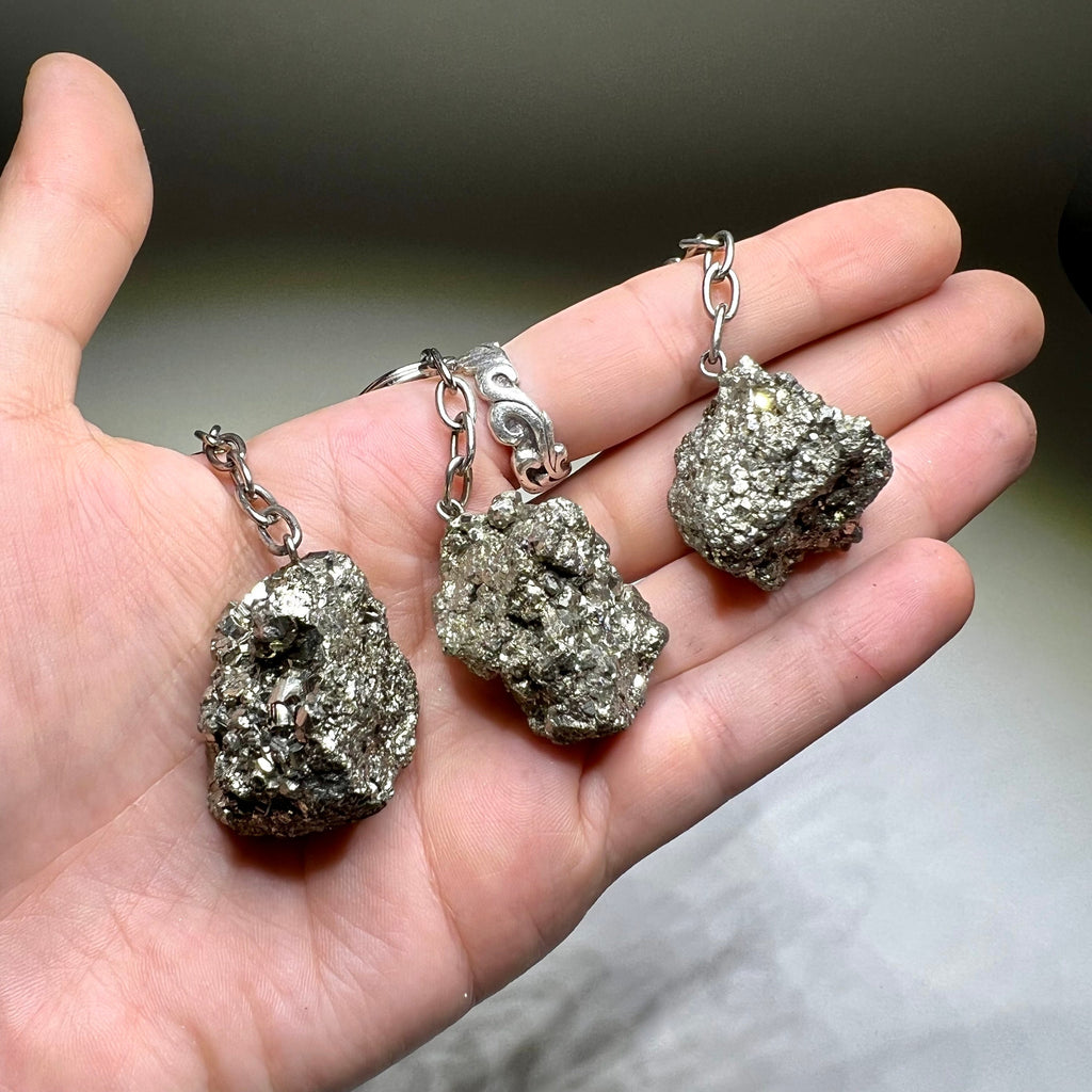 Natural Pyrite Crystal Keychain - Raw Gemstone Charm
