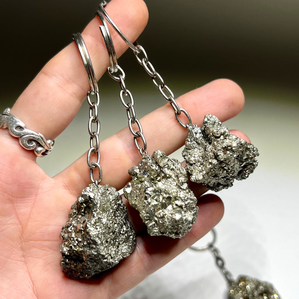 Natural Pyrite Crystal Keychain - Raw Gemstone Charm