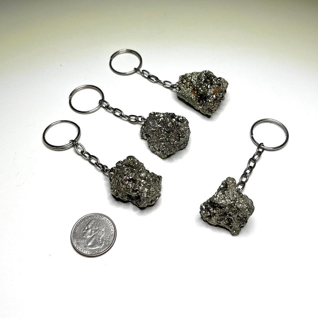 Natural Pyrite Crystal Keychain - Raw Gemstone Charm