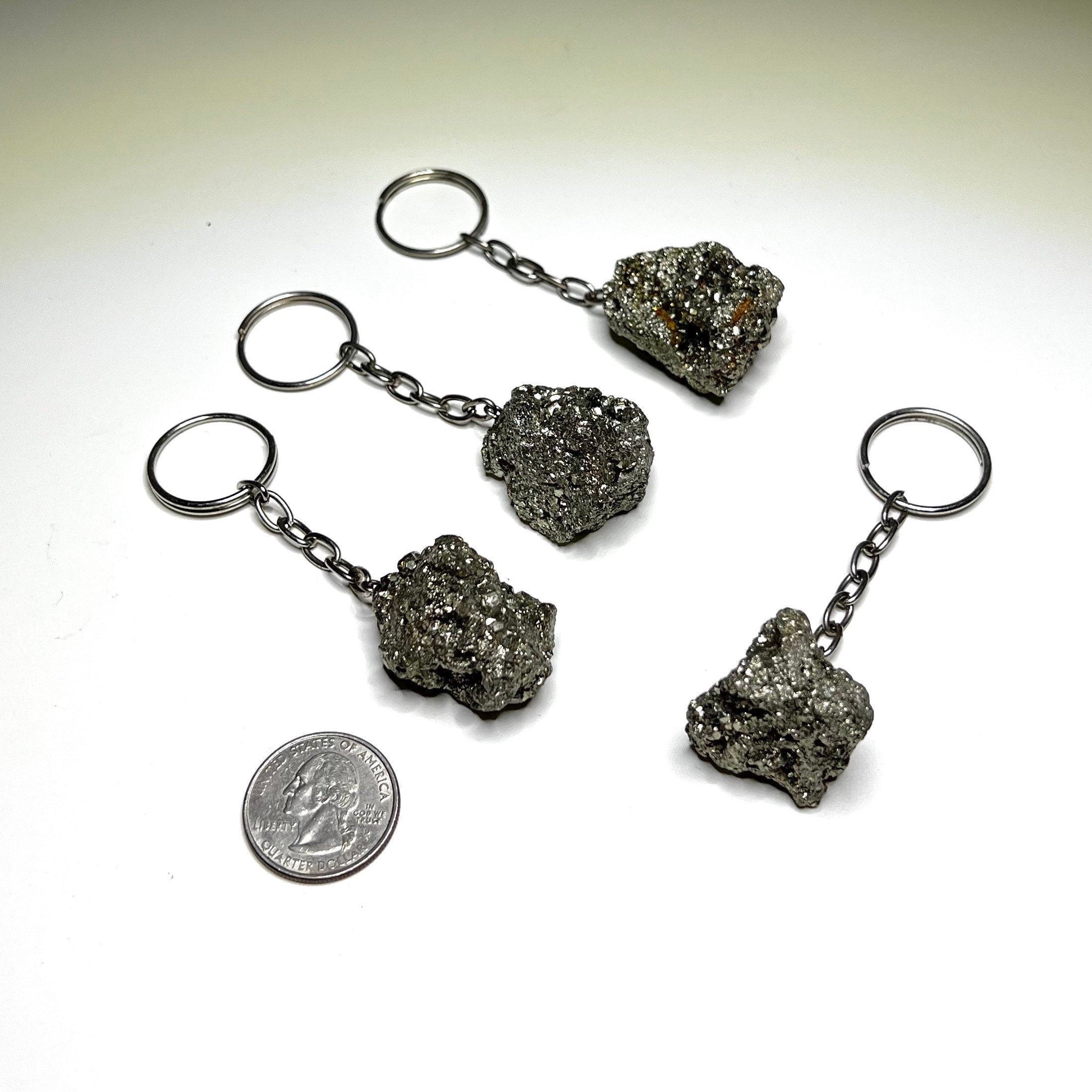 Natural Pyrite Crystal Keychain - Raw Gemstone Charm