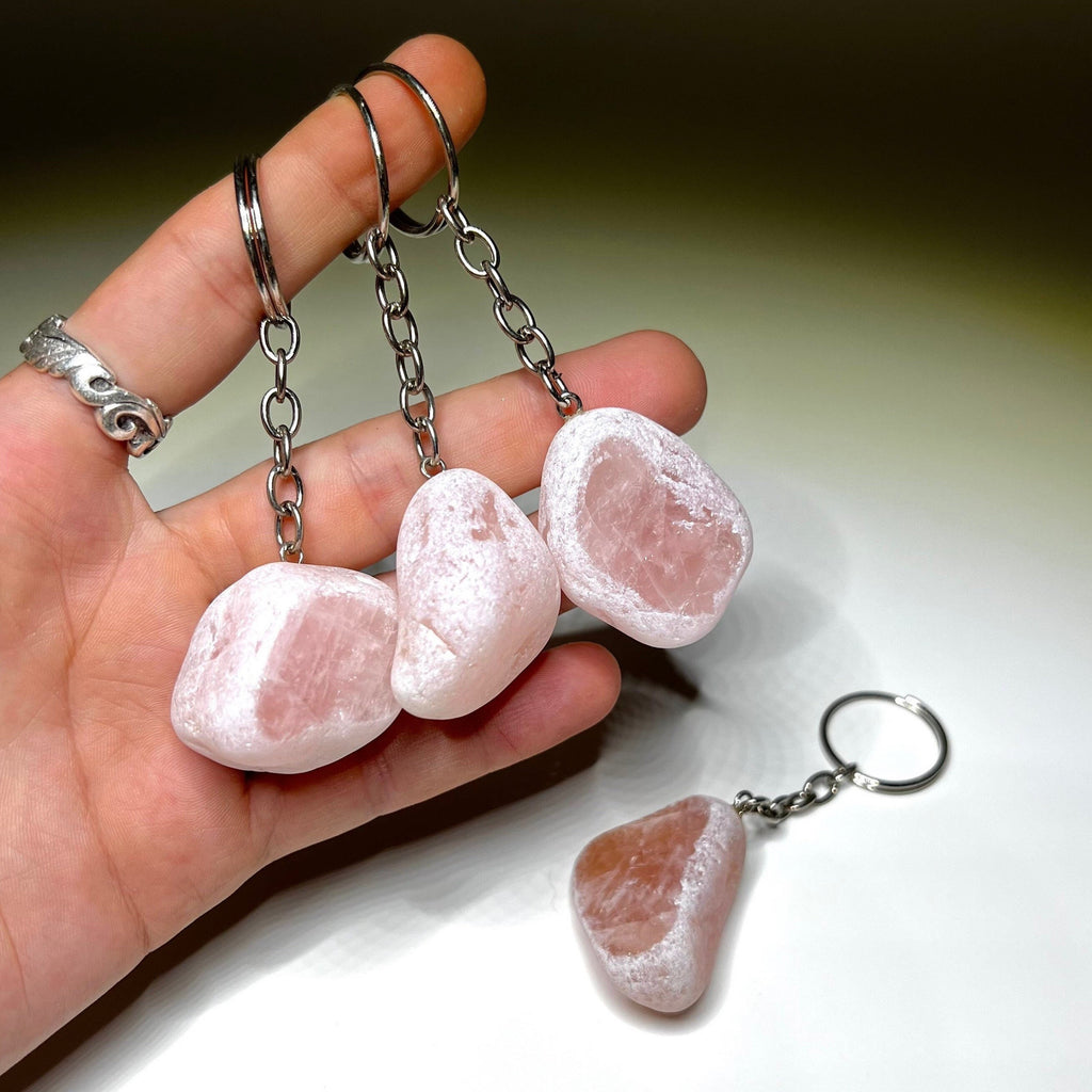 Tumbled Rose Quartz Crystal Keychain