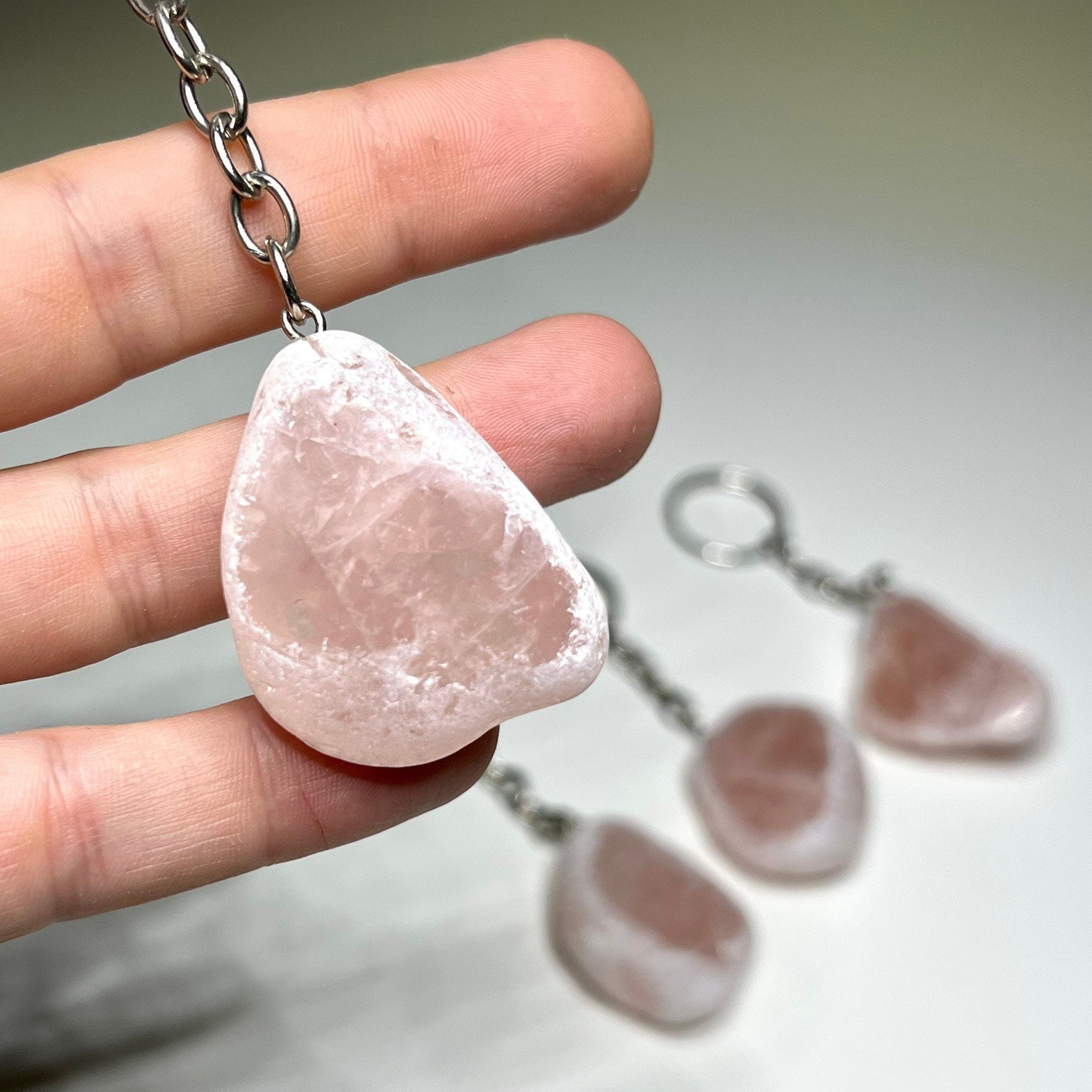 Tumbled Rose Quartz Crystal Keychain
