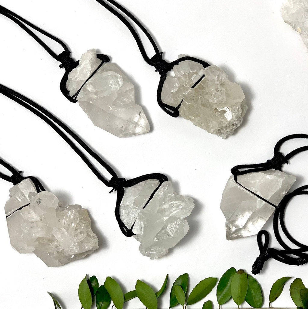 Clear Quartz Cluster Cord Necklace - Metaphysical Crystal Jewelry