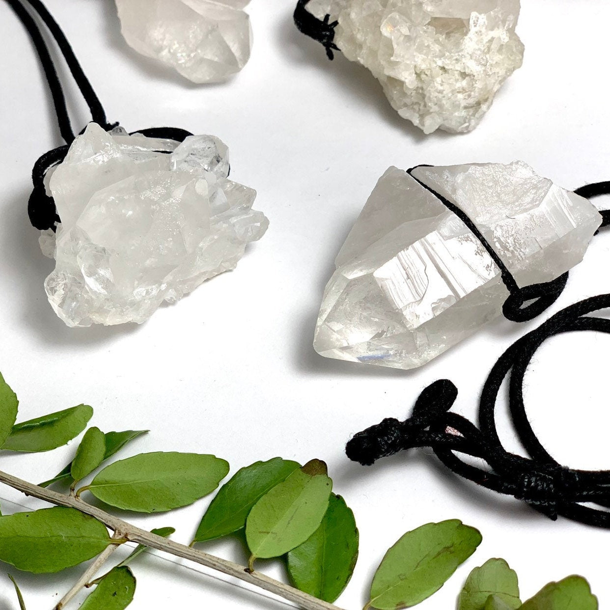 Clear Quartz Cluster Cord Necklace - Metaphysical Crystal Jewelry