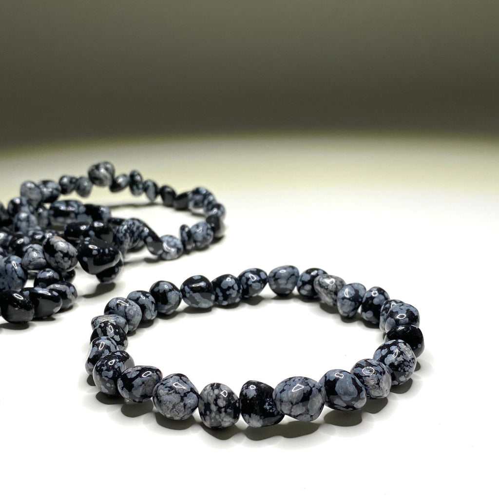Snowflake Obsidian Crystal Bracelet: Handmade Gemstone Beaded Bracelet