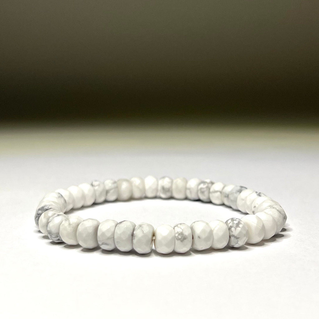 Howlite Crystal Bracelet, Faceted Rondelle Beaded Bracelet