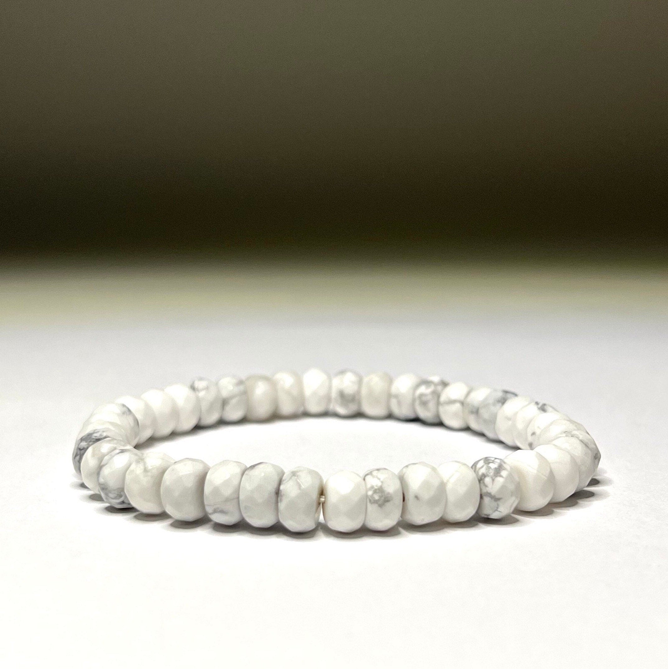 Howlite Crystal Bracelet, Faceted Rondelle Beaded Bracelet