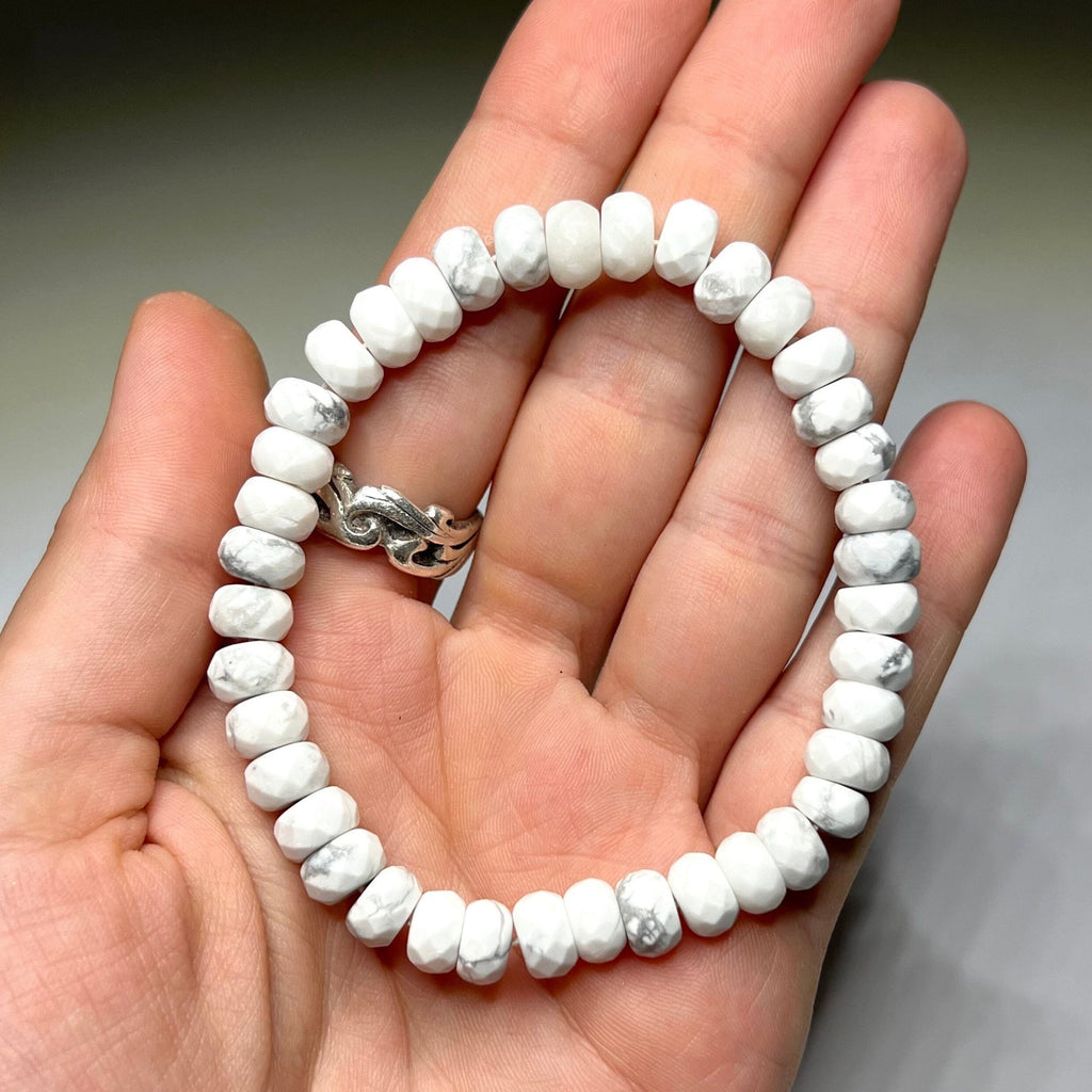 Howlite Crystal Bracelet, Faceted Rondelle Beaded Bracelet