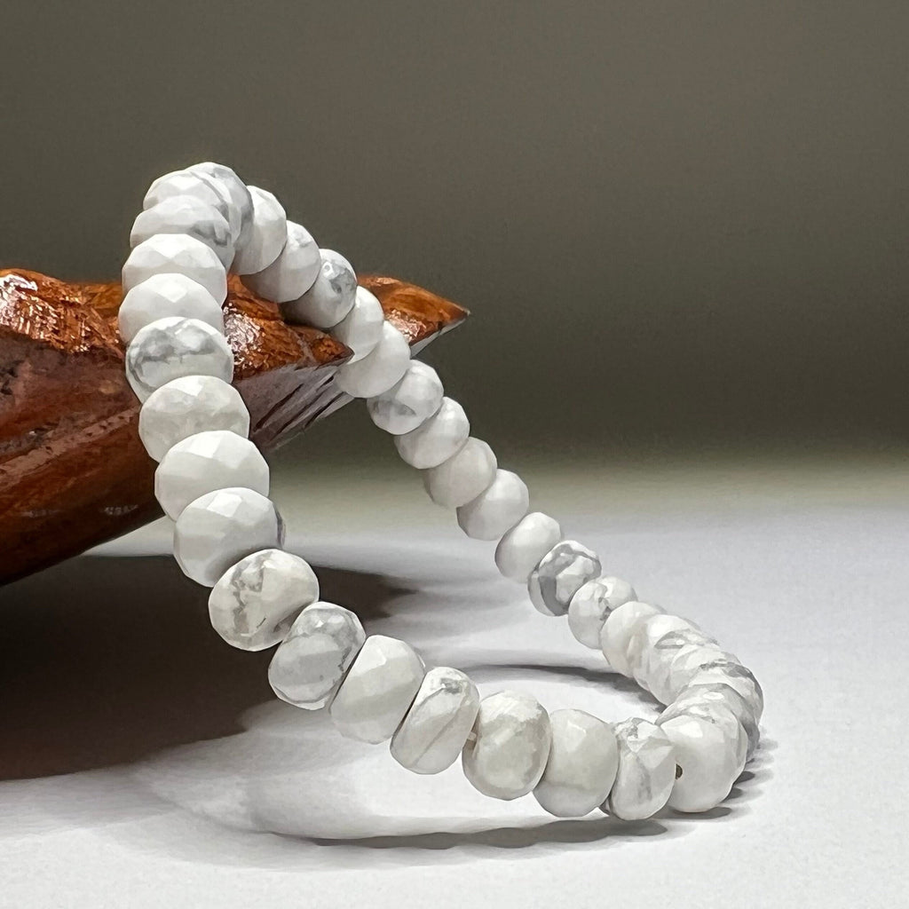 Howlite Crystal Bracelet, Faceted Rondelle Beaded Bracelet