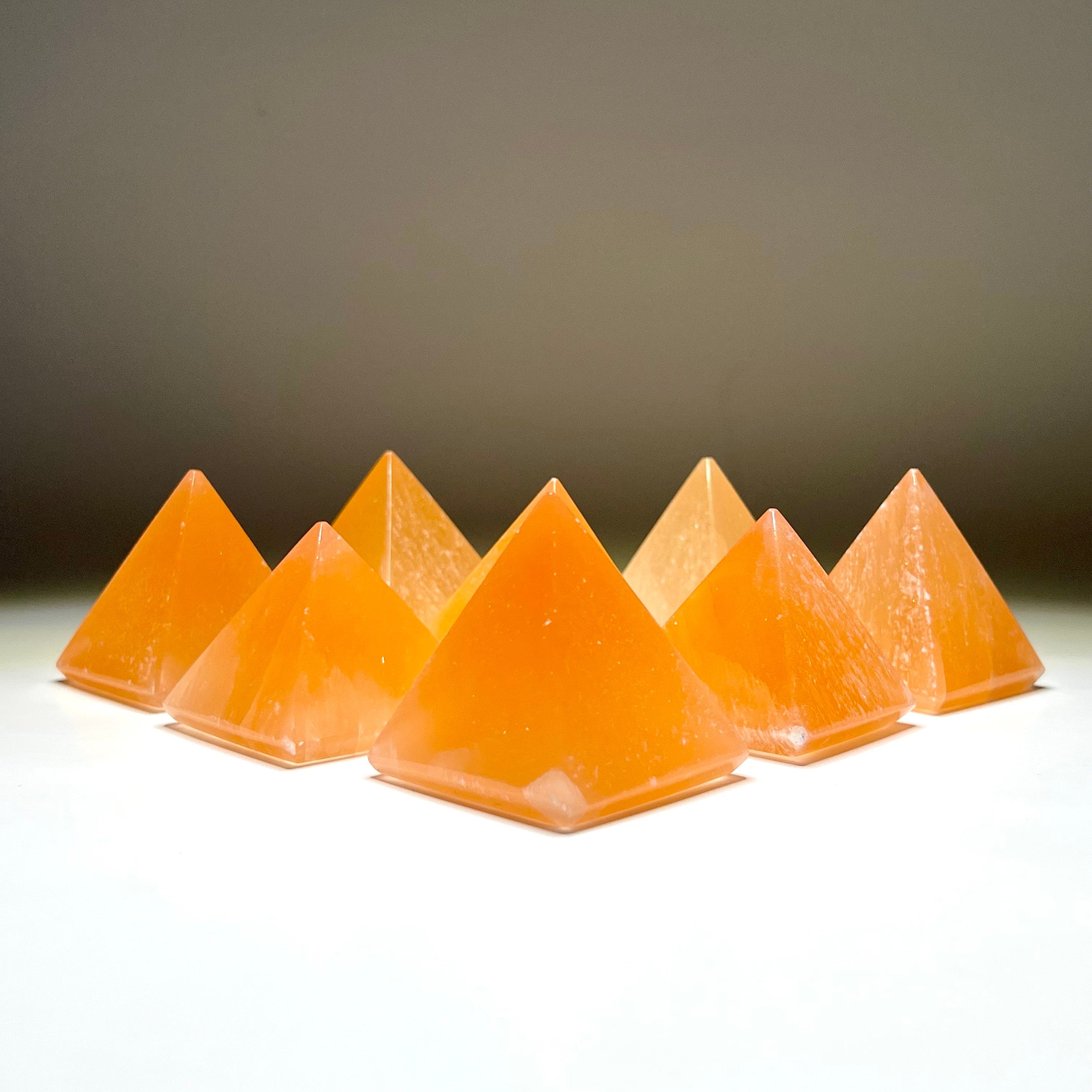Orange Selenite Crystal Pyramid, Selenite Pyramid Charging Station