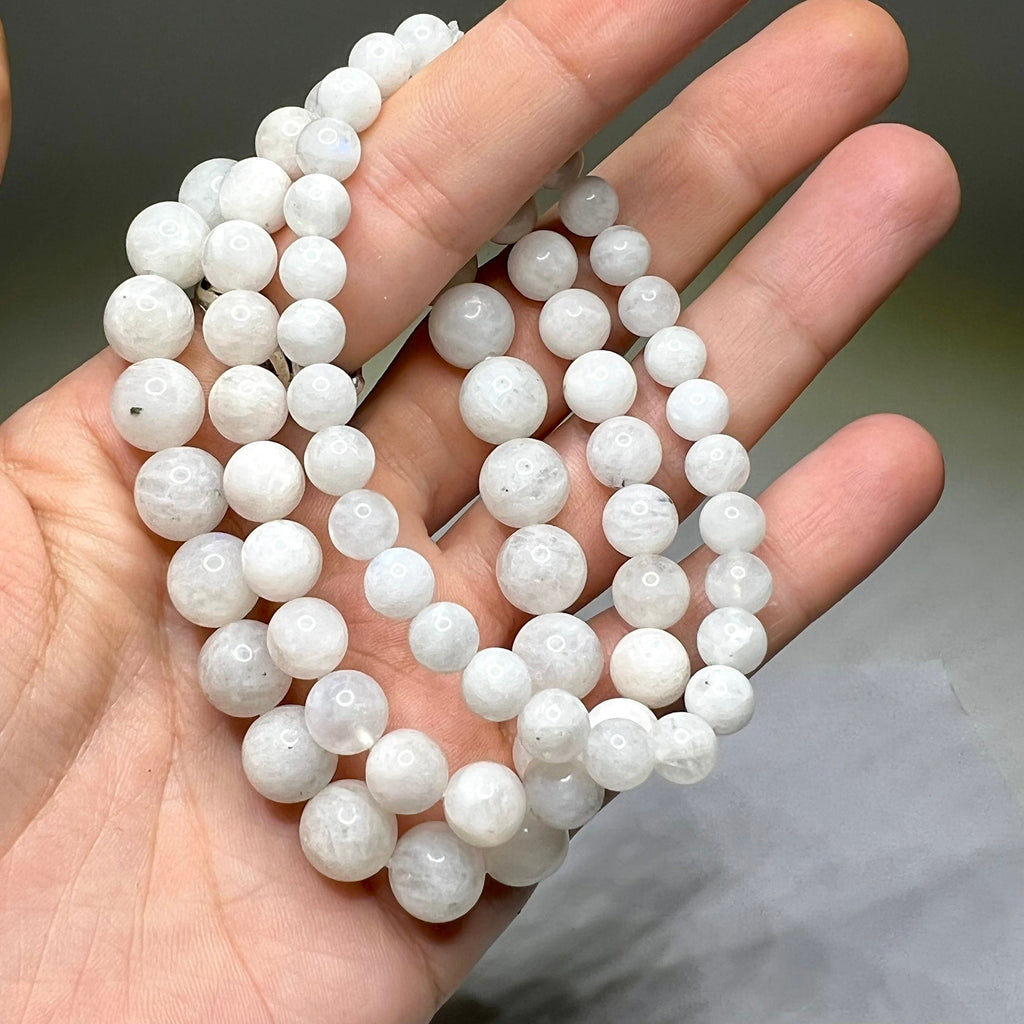 Rainbow Moonstone Beaded Bracelet: Handmade Gemstone Stretch Bracelet, 4-10mm Bead Option