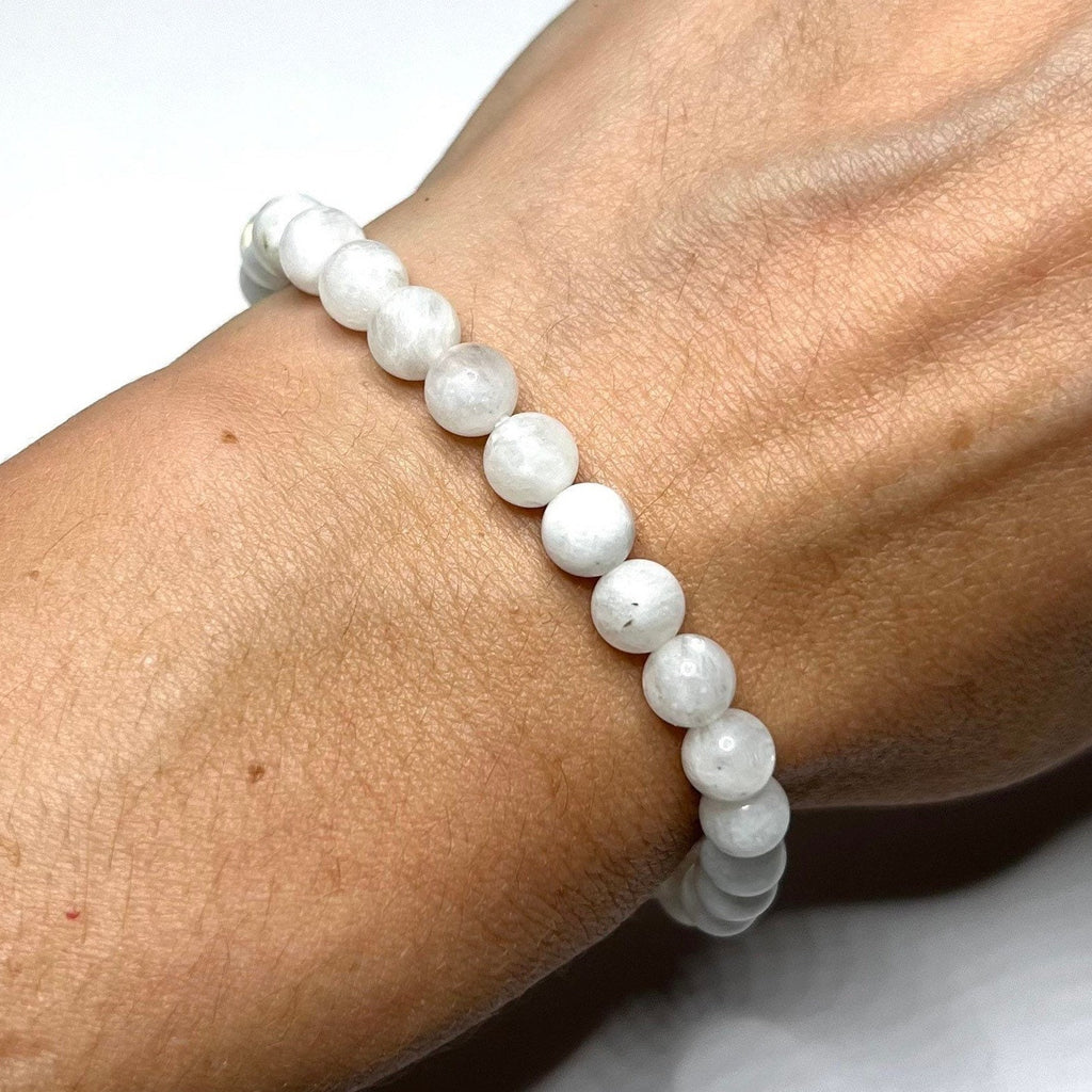 Rainbow Moonstone Beaded Bracelet: Handmade Gemstone Stretch Bracelet, 4-10mm Bead Option