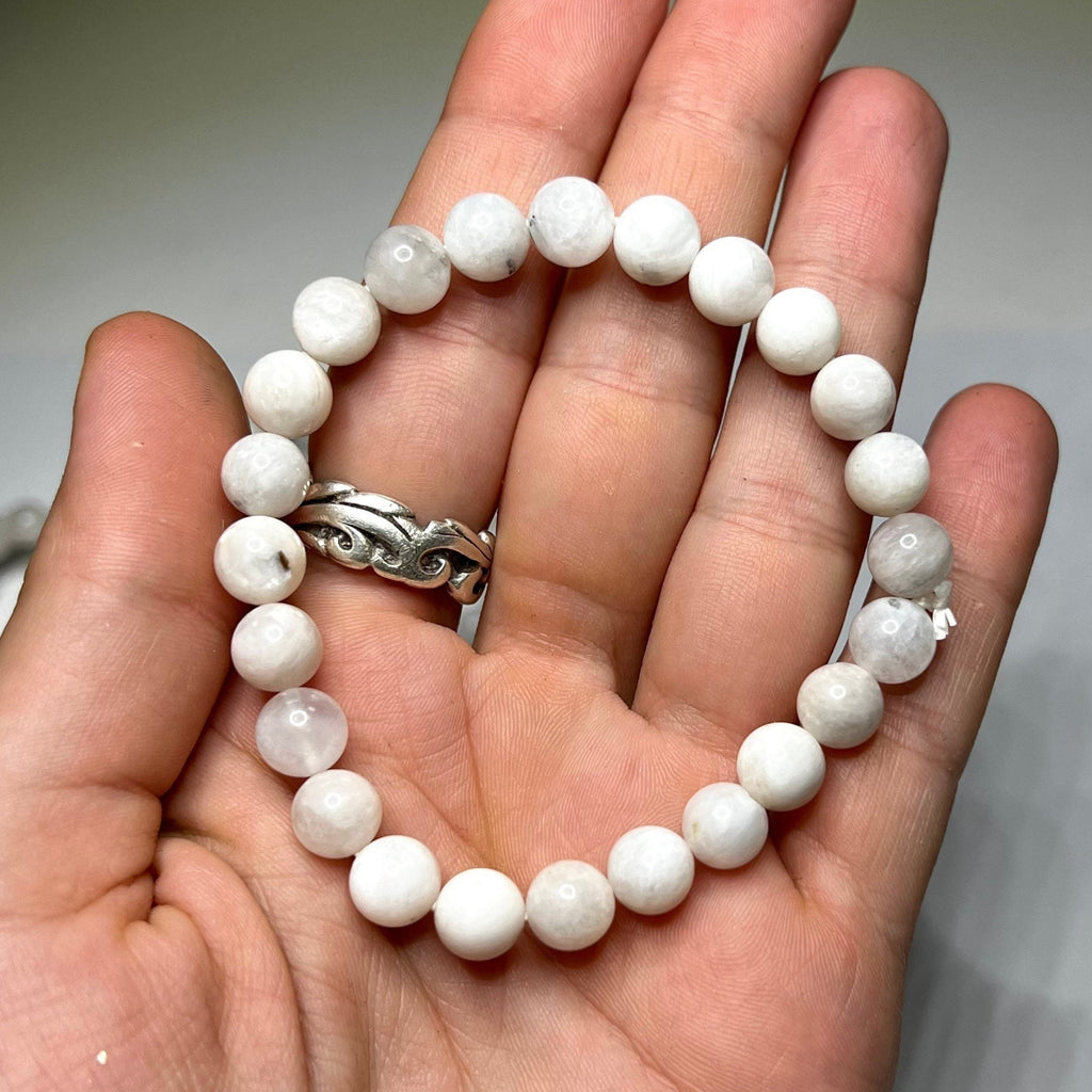 Rainbow Moonstone Beaded Bracelet: Handmade Gemstone Stretch Bracelet, 4-10mm Bead Option