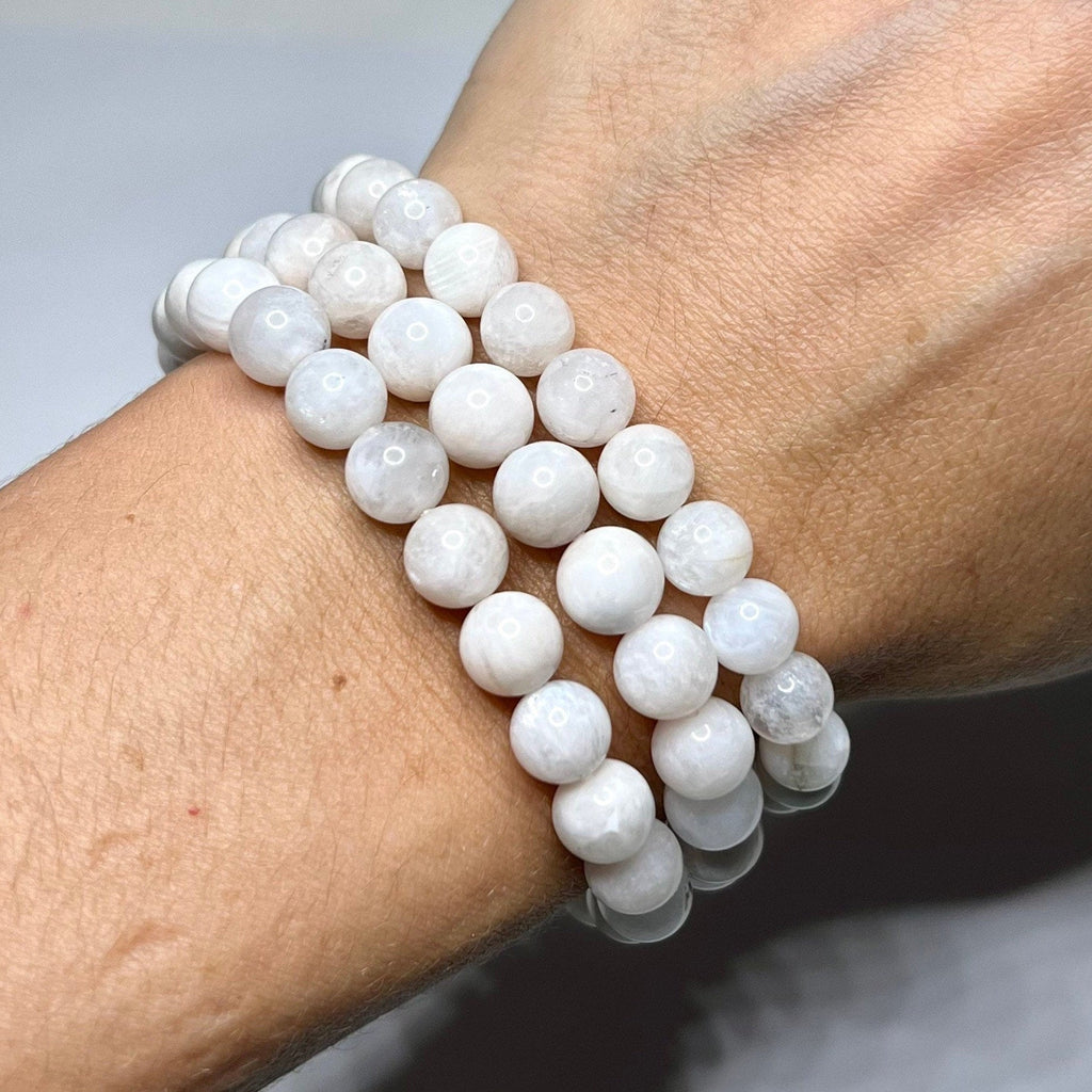 Rainbow Moonstone Beaded Bracelet: Handmade Gemstone Stretch Bracelet, 4-10mm Bead Option