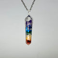 Seven Chakra Stone Pendant Necklace, 7 Chakra Crystals in Orgonite Wire Wrapped with Chain