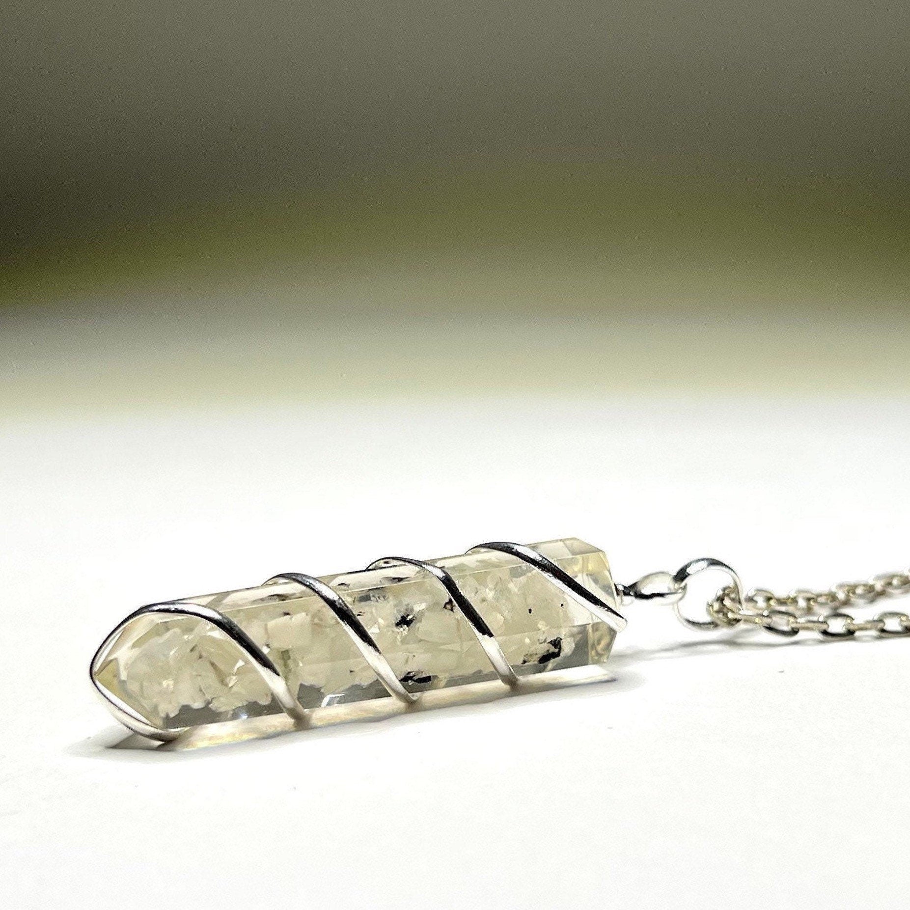 Moonstone in Orgonite Wire Wrapped Pendant Necklace
