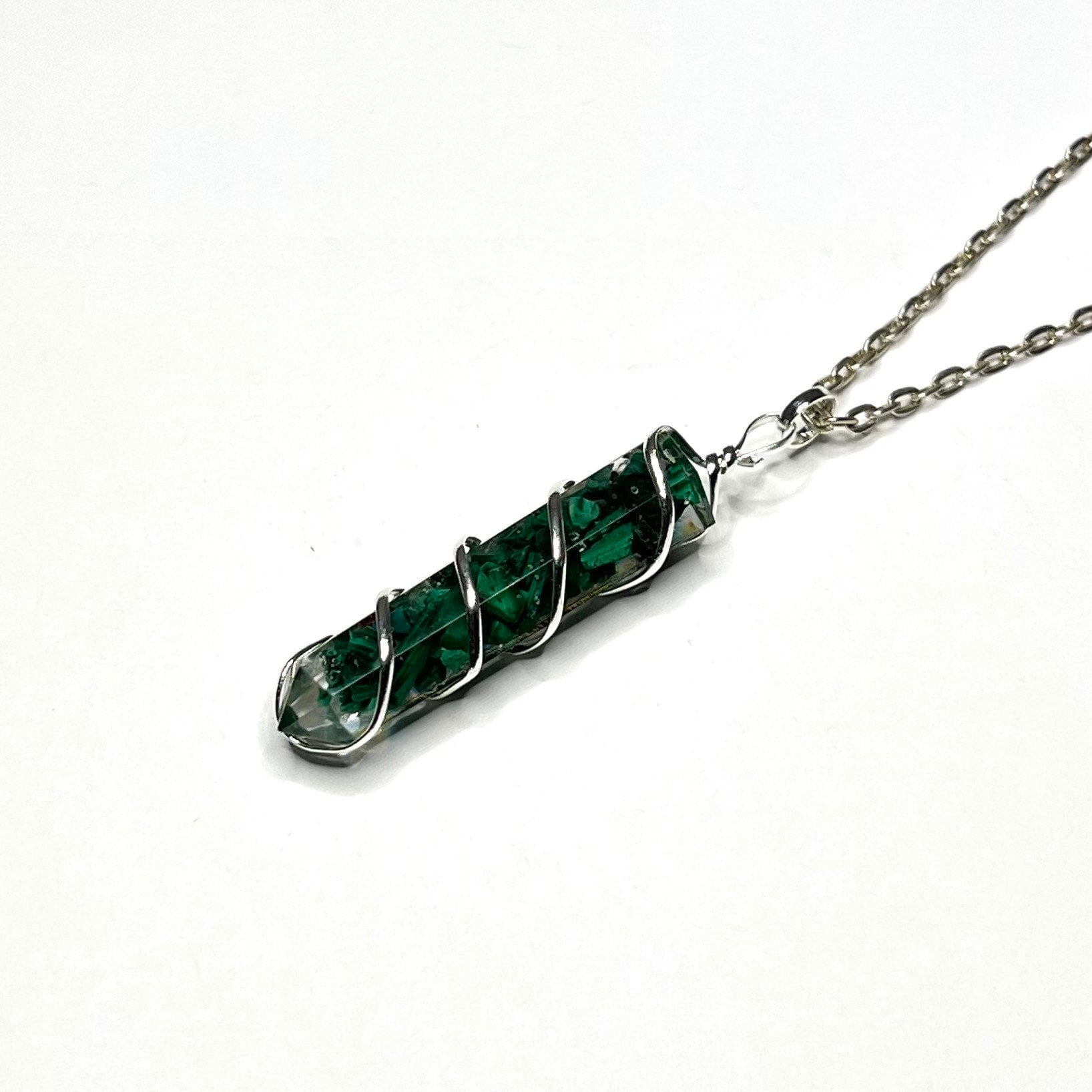 Malachite in Orgonite Wire Wrapped Pendant Necklace