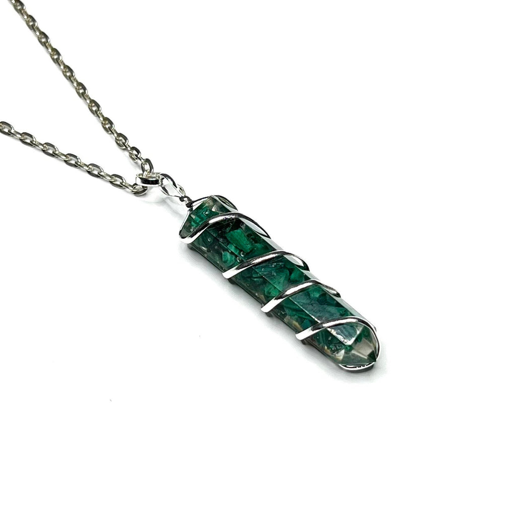 Malachite in Orgonite Wire Wrapped Pendant Necklace