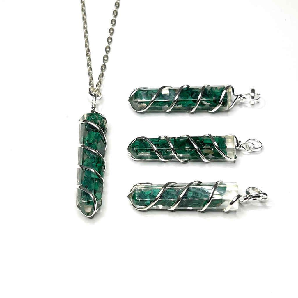 Malachite in Orgonite Wire Wrapped Pendant Necklace