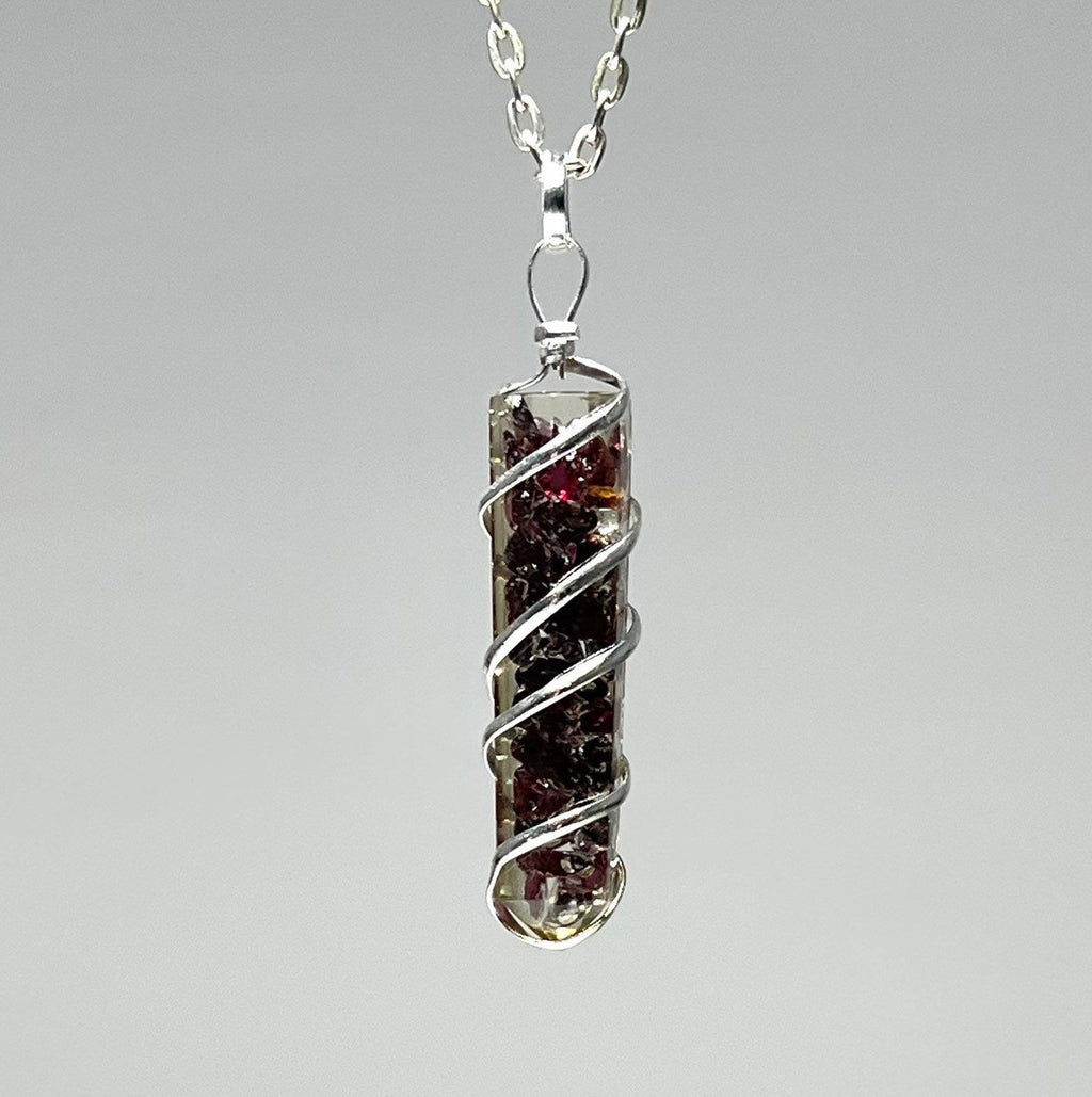 Garnet in Orgonite Wire Wrapped Pendant Necklace - #2