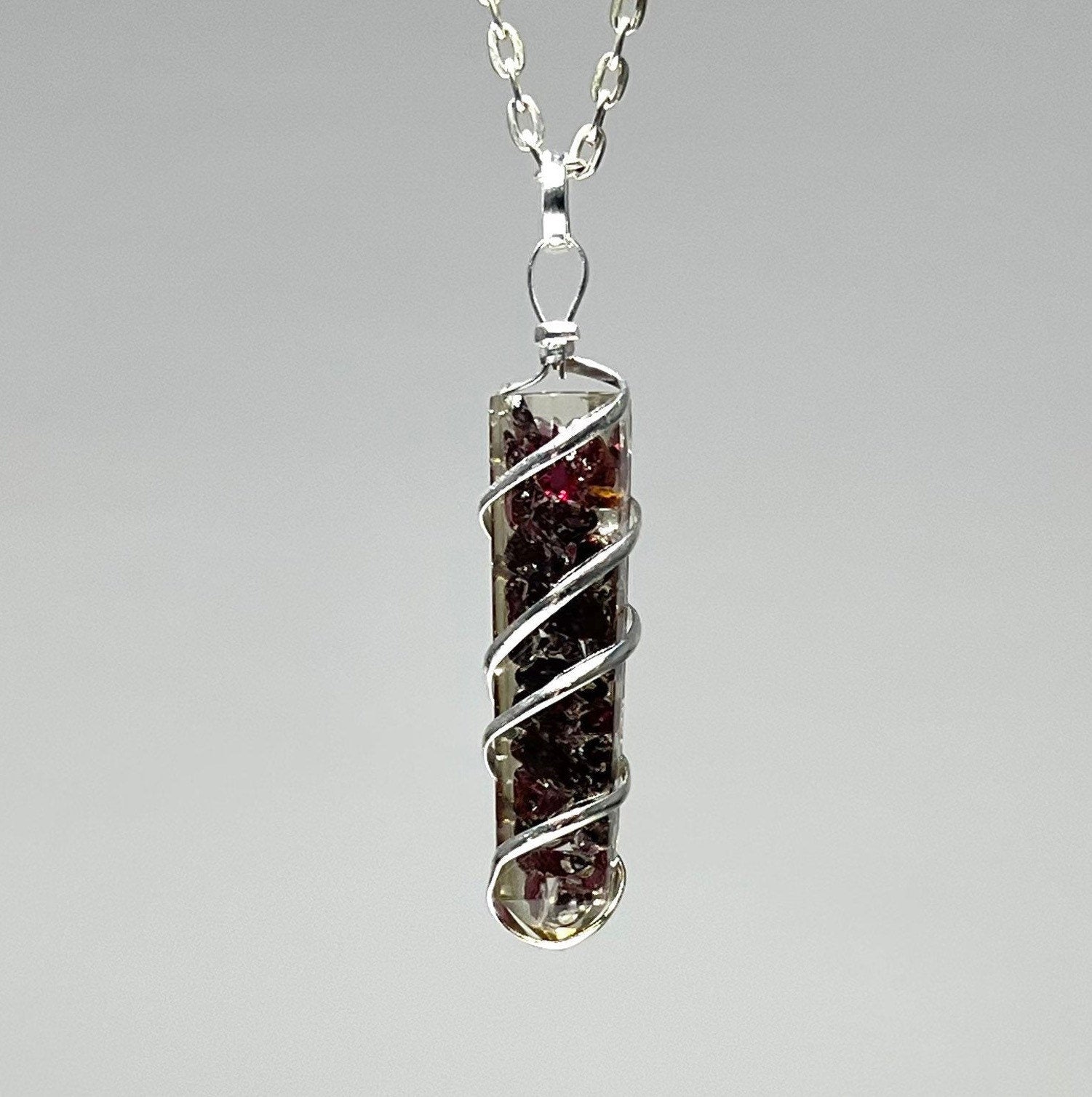 Garnet in Orgonite Wire Wrapped Pendant Necklace - #2
