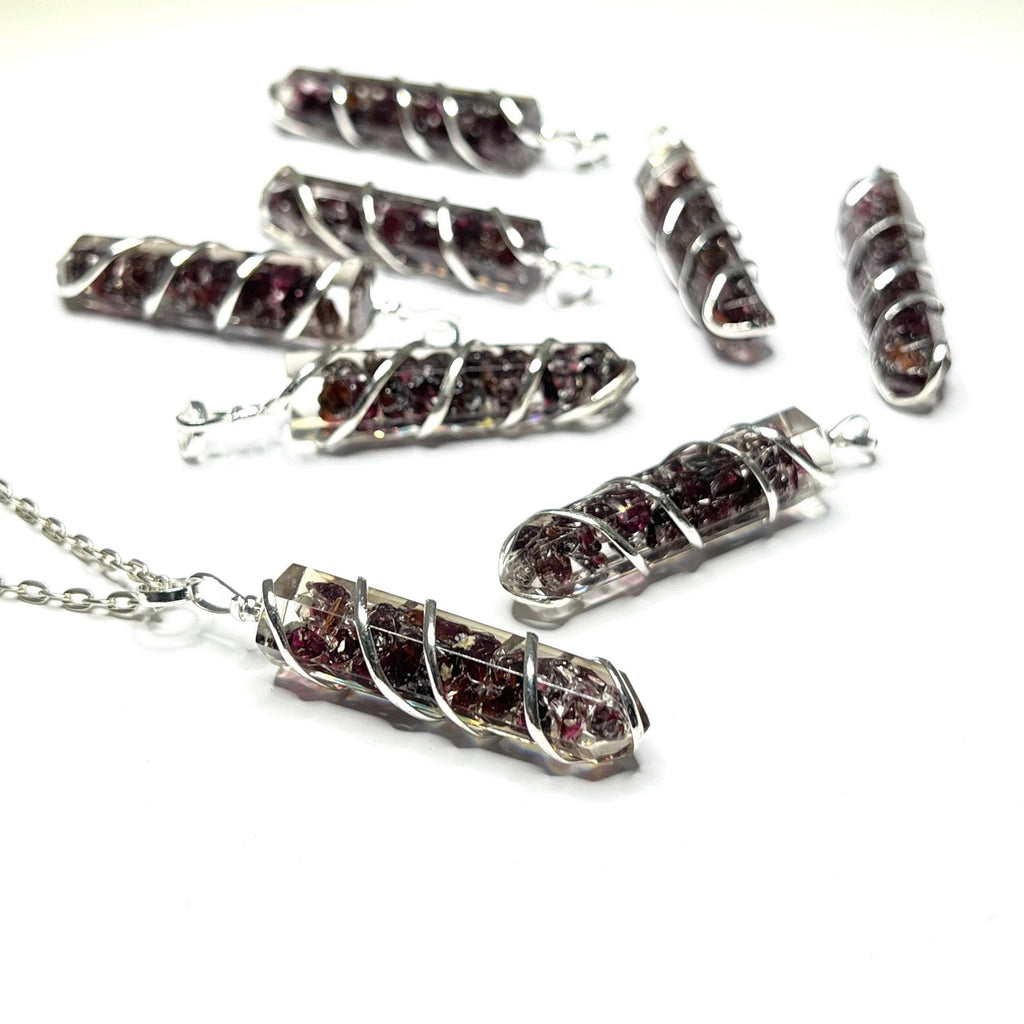Garnet in Orgonite Wire Wrapped Pendant Necklace