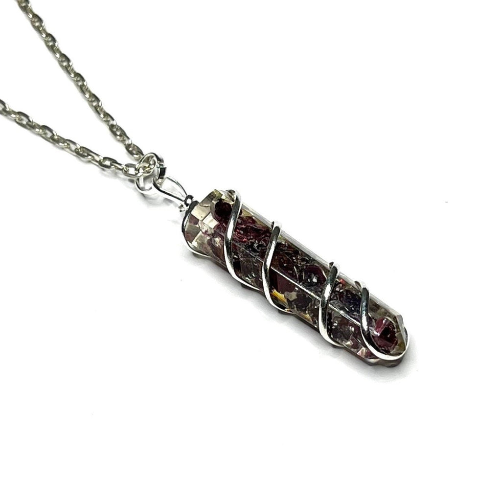 Garnet in Orgonite Wire Wrapped Pendant Necklace