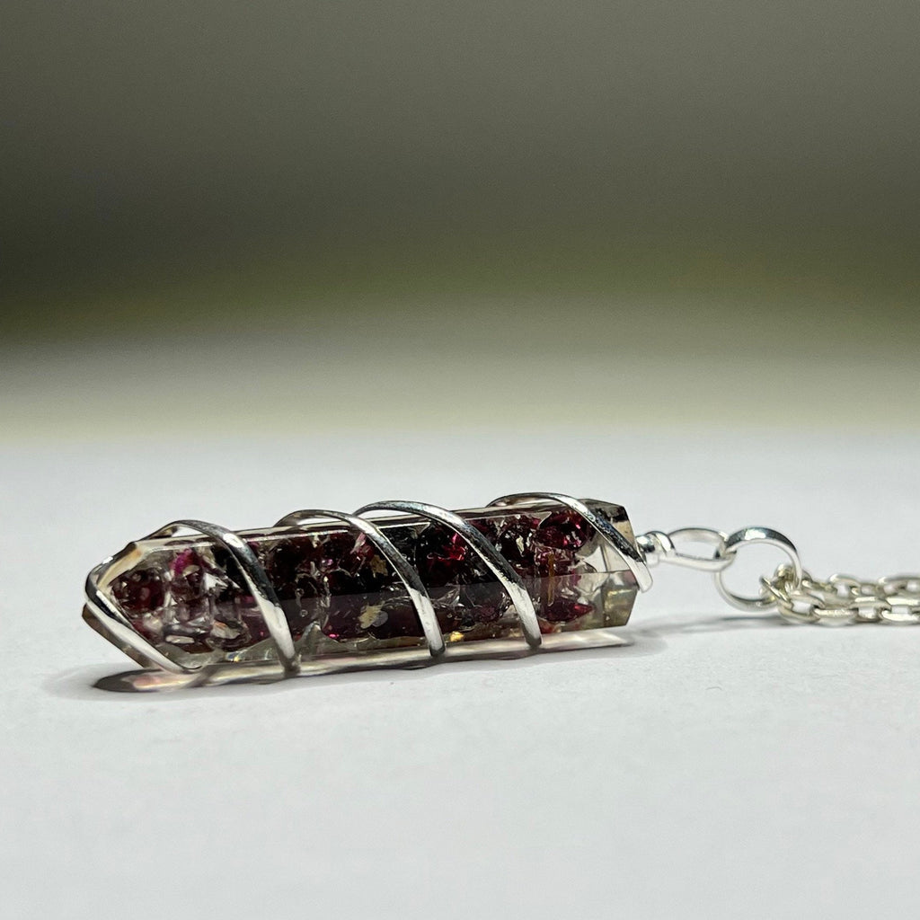 Garnet in Orgonite Wire Wrapped Pendant Necklace