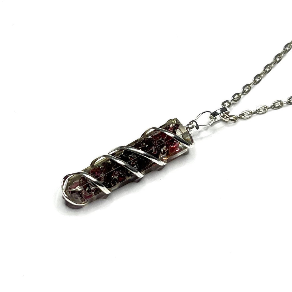 Garnet in Orgonite Wire Wrapped Pendant Necklace