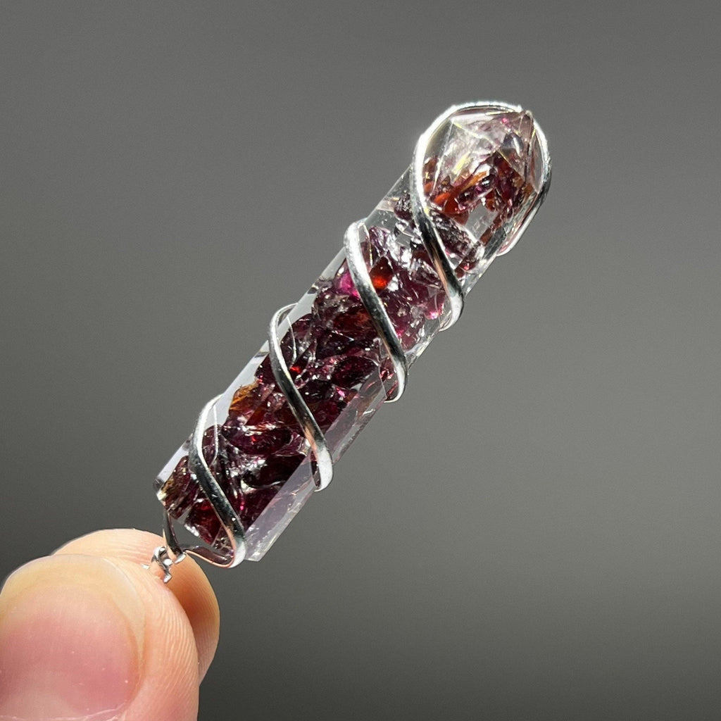 Garnet in Orgonite Wire Wrapped Pendant Necklace