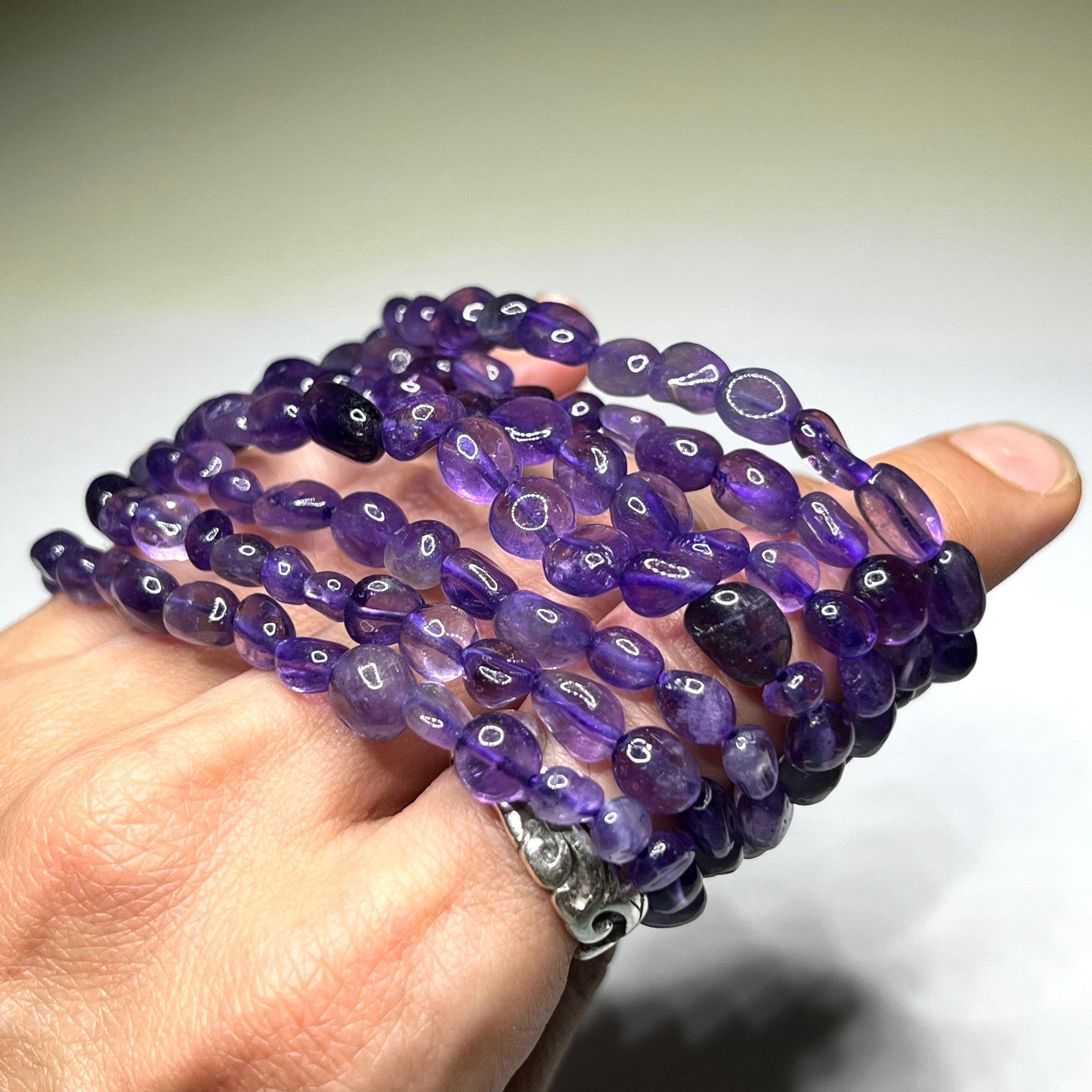 Amethyst Crystal Bracelet: 6mm Handmade Gemstone Beaded Bracelet