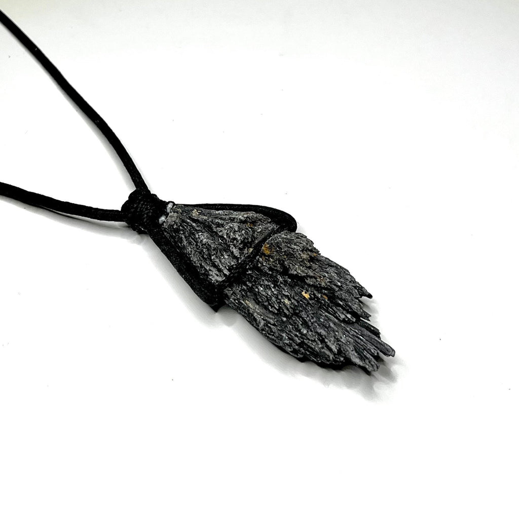 Raw Black Kyanite Pendant Necklace: Handmade Crystal Cord Necklace