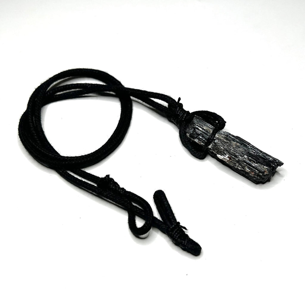 Raw Black Tourmaline & Mica Crystal Necklace - Cotton Cord