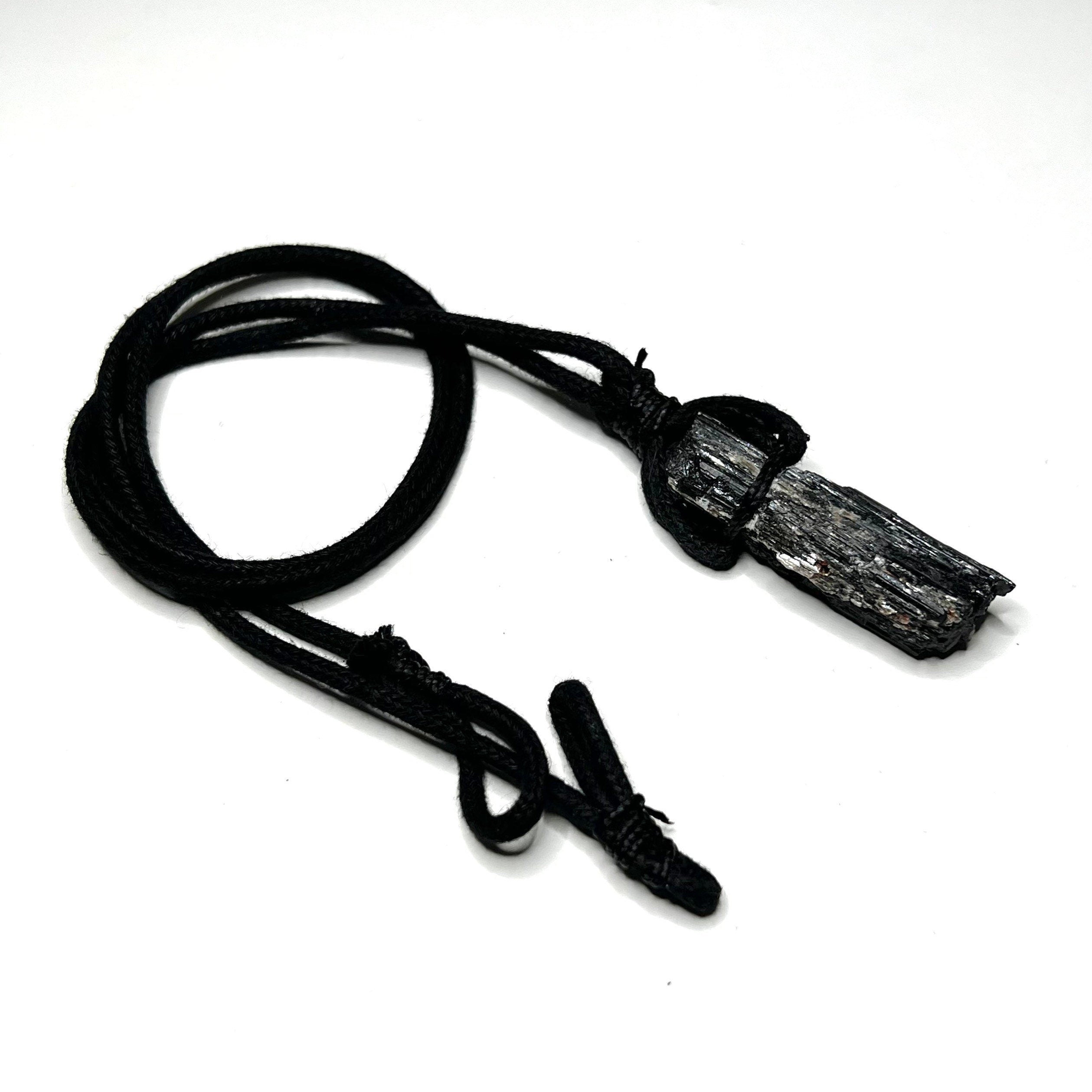 Raw Black Tourmaline & Mica Crystal Necklace - Cotton Cord