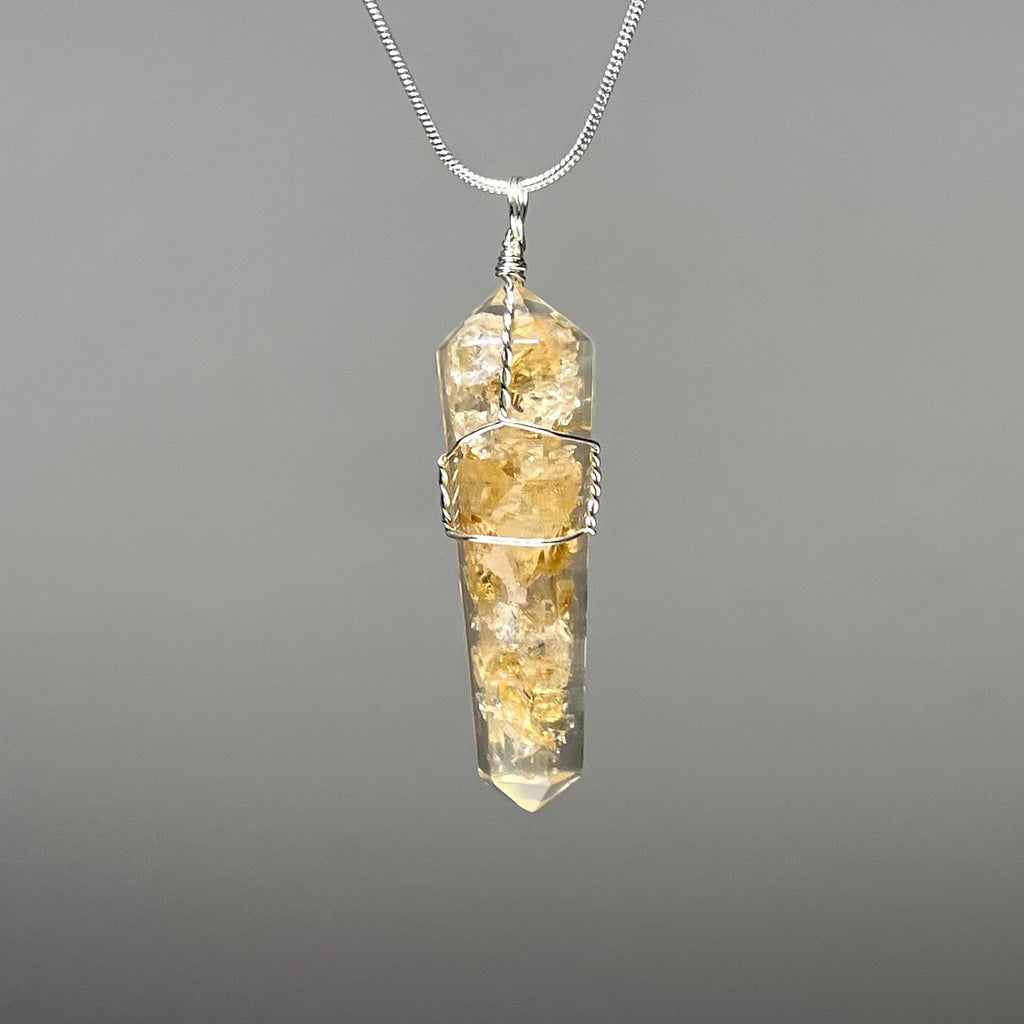 Citrine in Orgonite Wire Wrapped Pendant Necklace