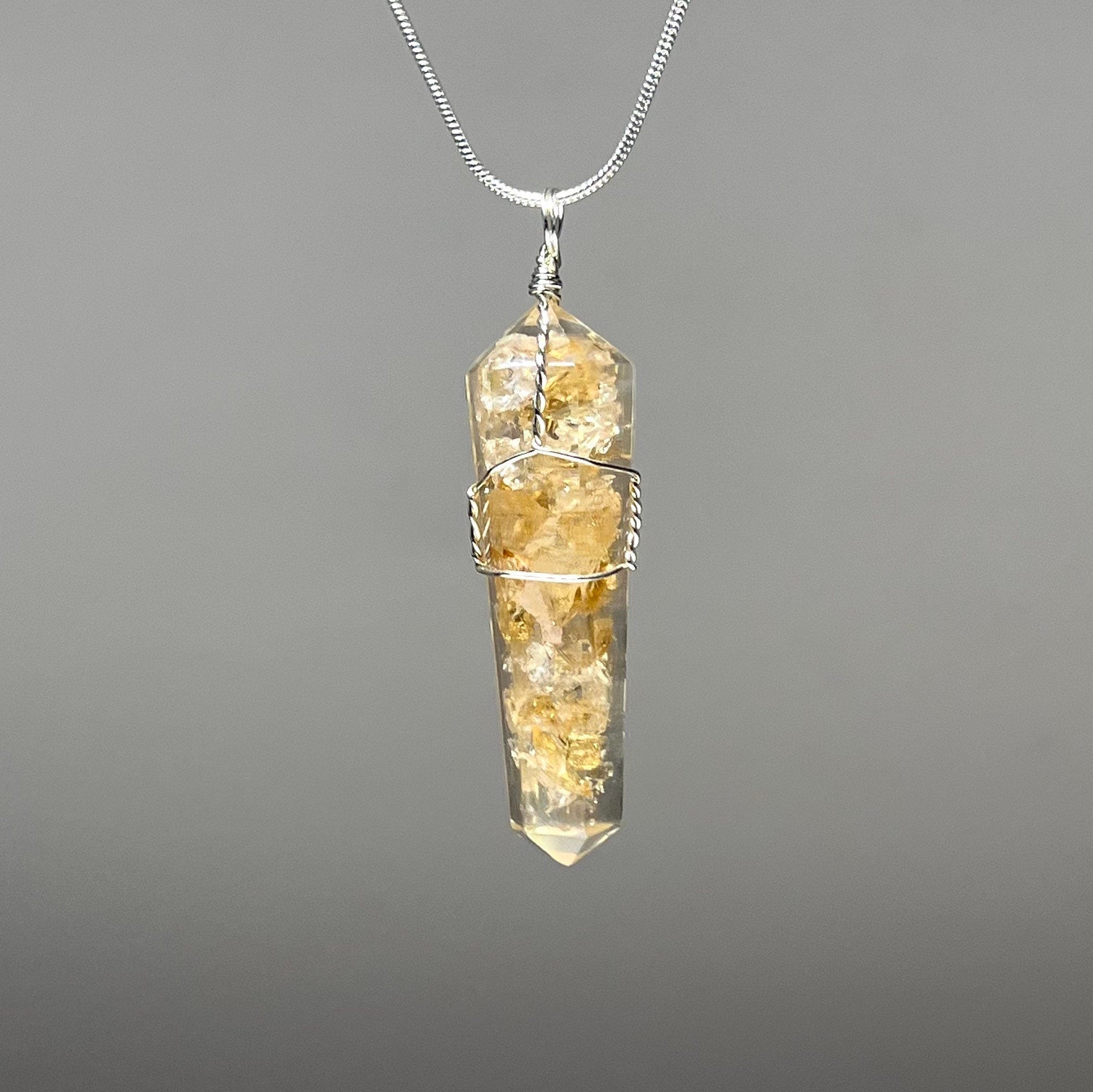 Citrine in Orgonite Wire Wrapped Pendant Necklace